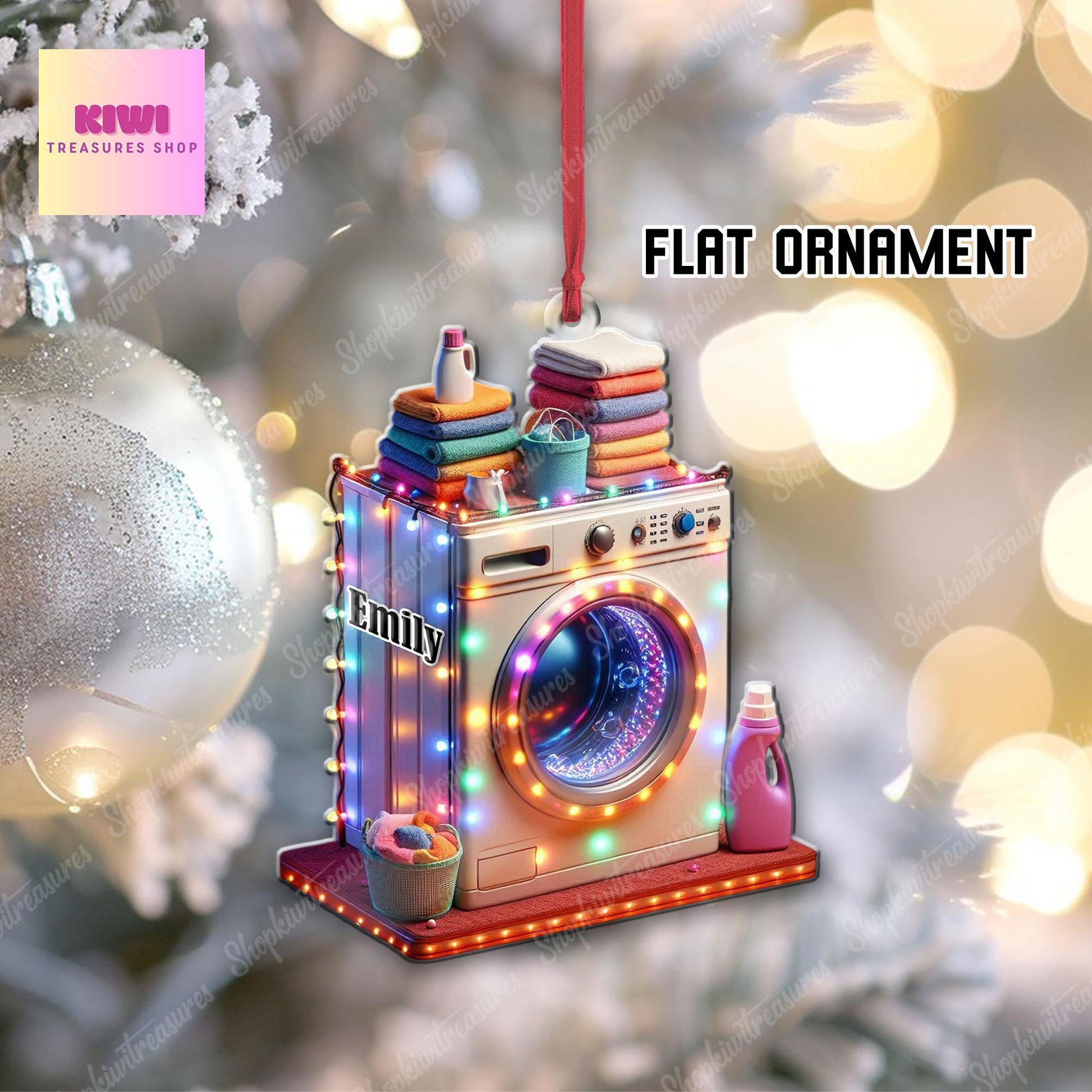 Personalized washing machine Ornament, 2D Flat ornament, Laundry Room Hanging Ornament, Laundry Room Decor gift for mom