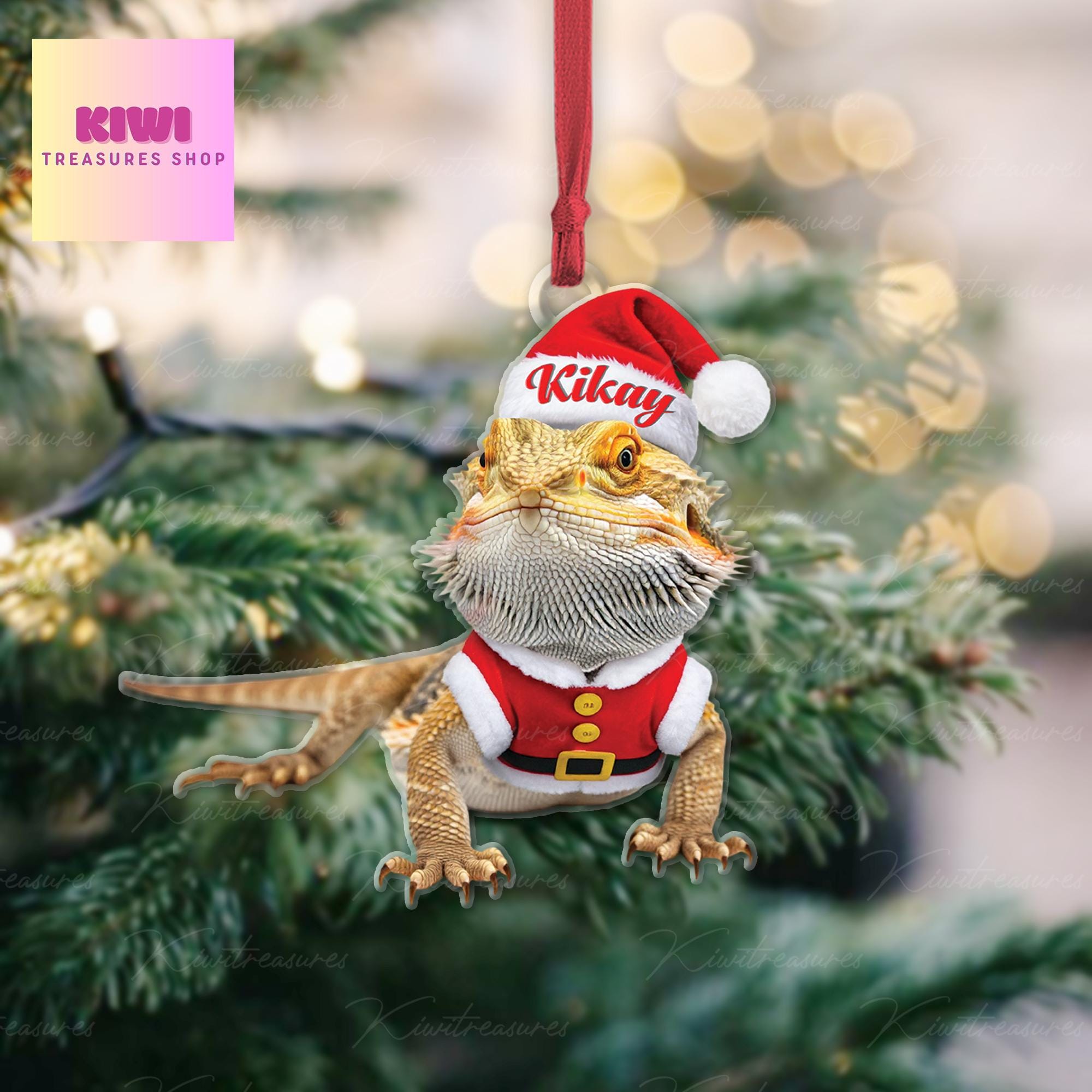 Personalized Bearded dragon Ornament, 2D Flat dragon ornament, Pet owner idea gift, bearded dragon christmas gift, not 3d, xmas hanging