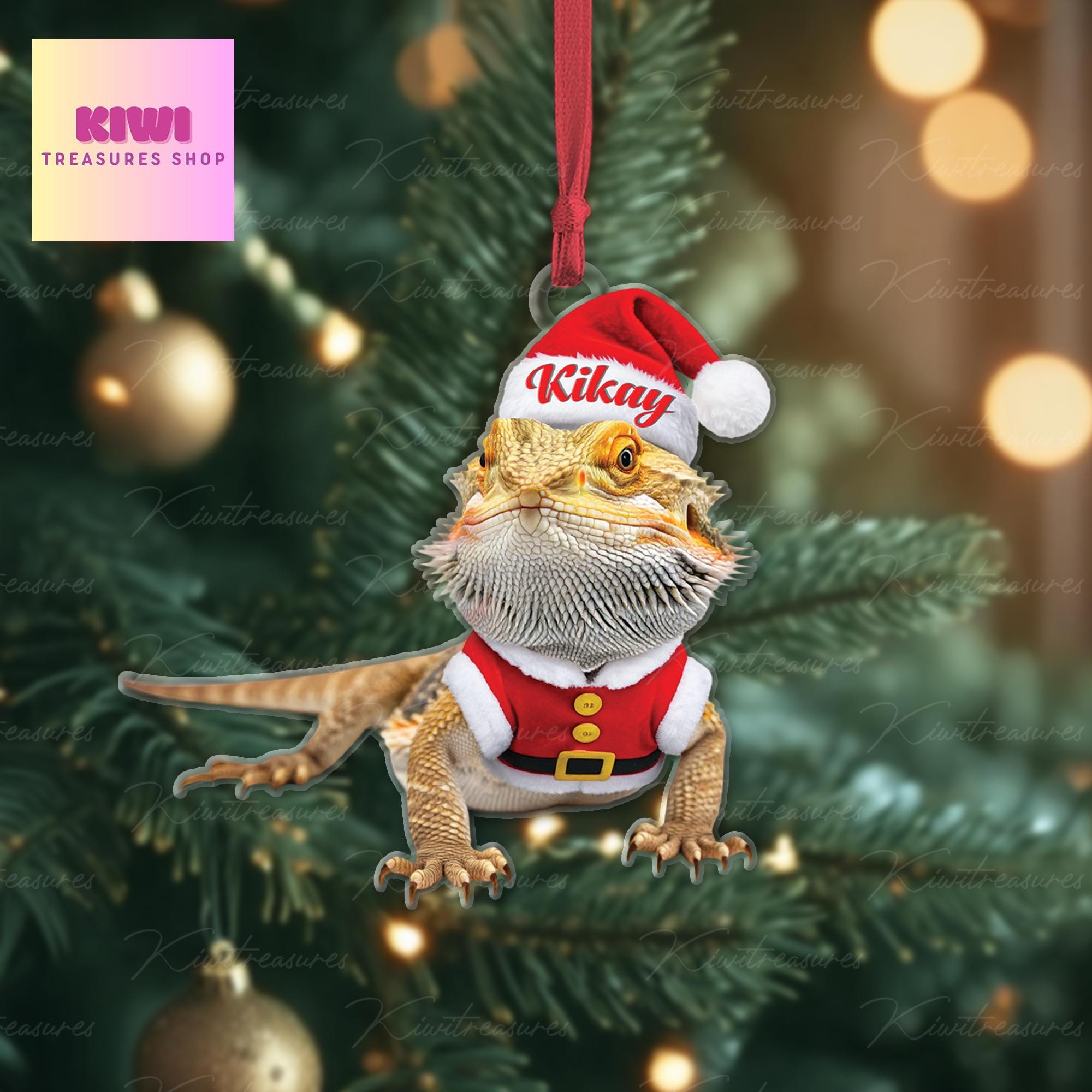 Personalized Bearded dragon Ornament, 2D Flat dragon ornament, Pet owner idea gift, bearded dragon christmas gift, not 3d, xmas hanging