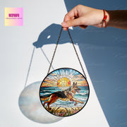 German Shepherd GLASS Suncatcher Hanging, german shepherd mom gift, german dog suncatcher hanging, Dog window hanging, sunset beach