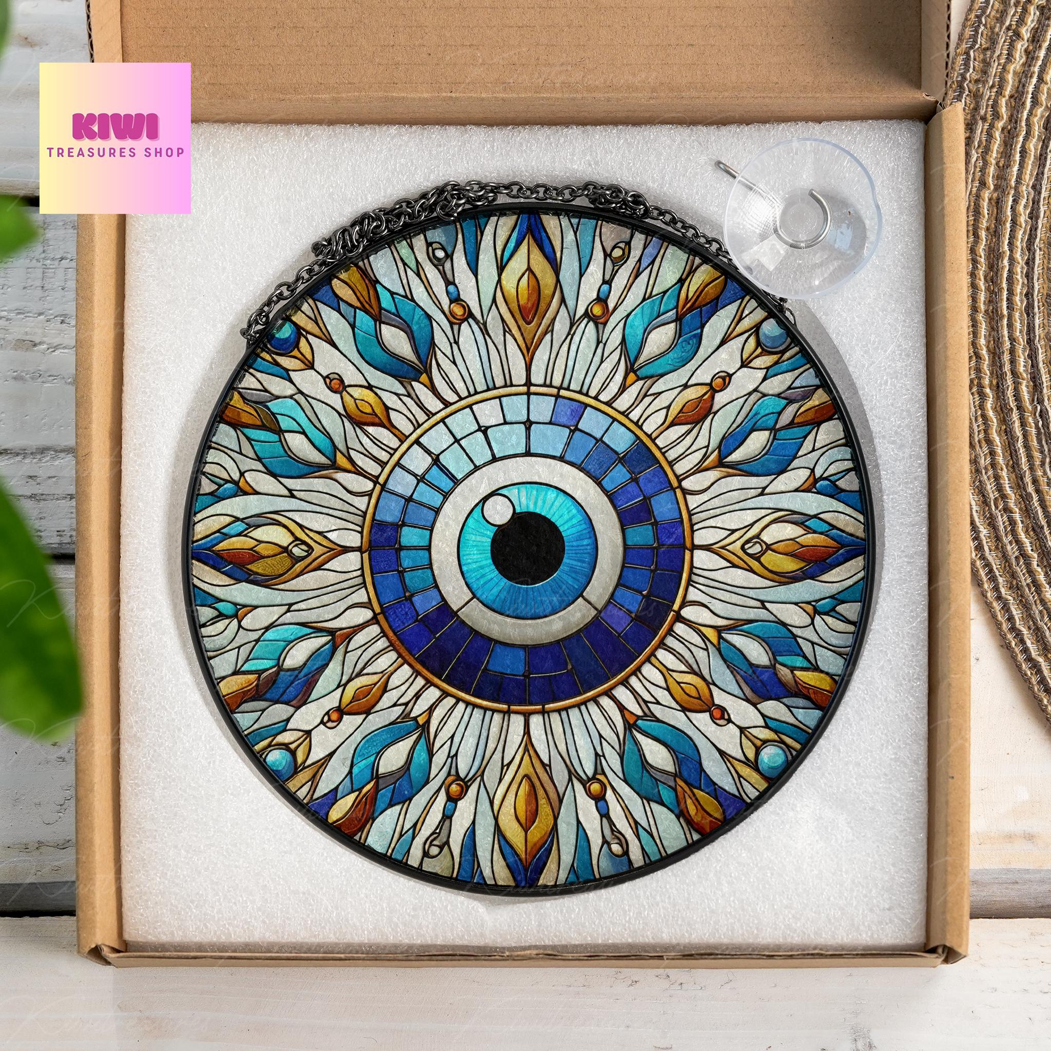 Evil eye GLASS Suncatcher, Protective home Suncatcher Ornament, Evil eye spiritual hanging, Good Luck, Protection glass Mother's day 2025