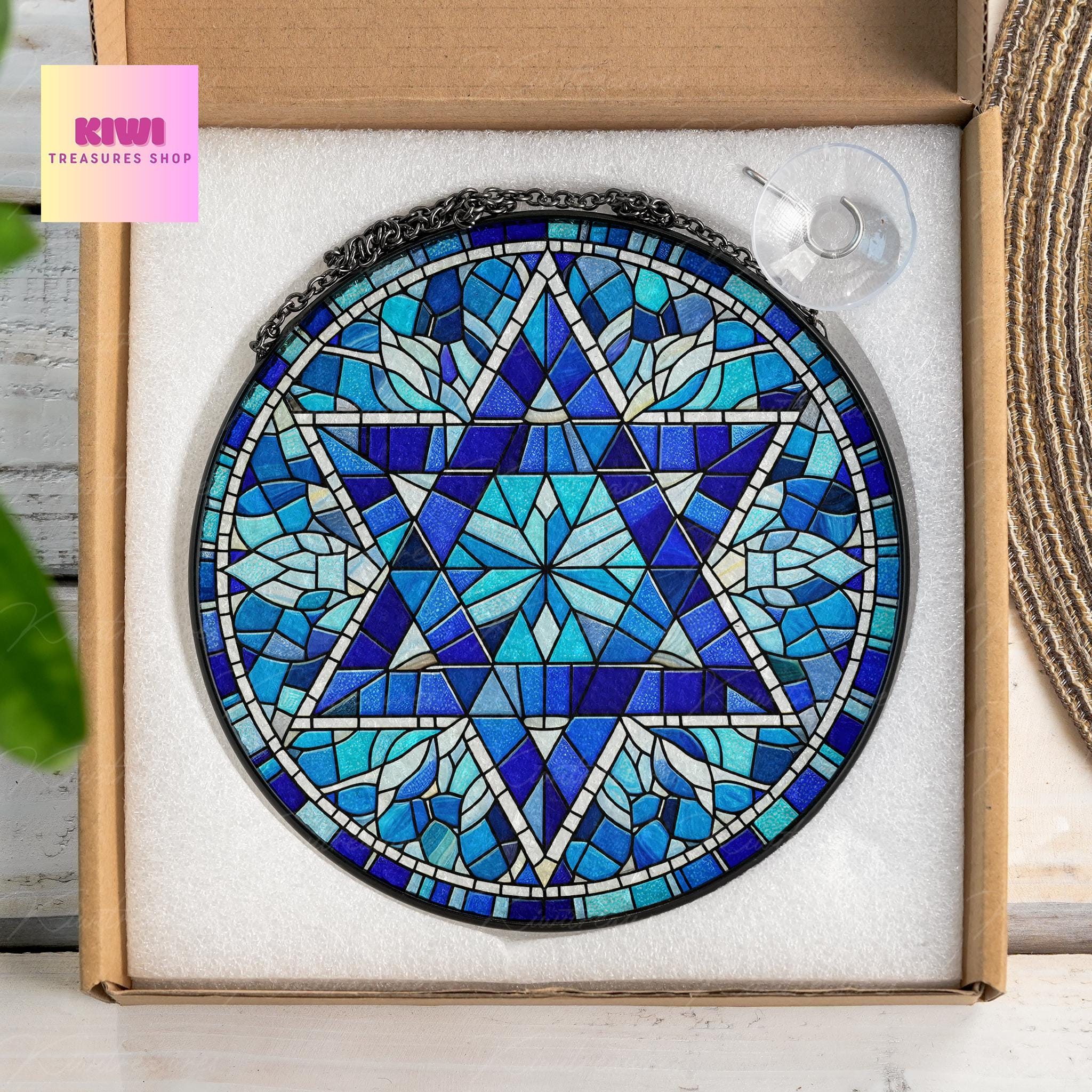 Star of David GLASS Suncatcher, Hanukkah Chanukah Suncatcher Ornament, Jerusalem spiritual window hanging, Jewish Festival Home Decor