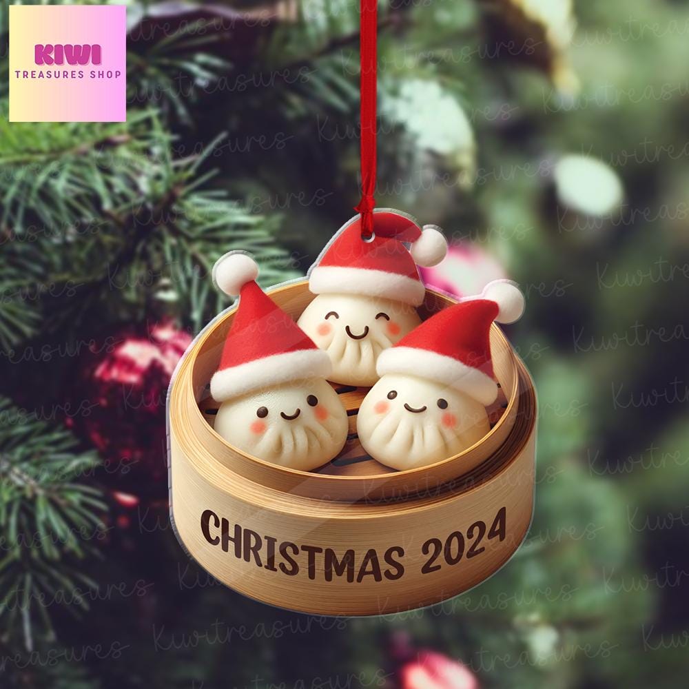 Personalized dumpling christmas FLAT Ornament, dumpling ornament, christmas tree hanging, Foodie lover gift, FLAT 2D ornament, not 3D