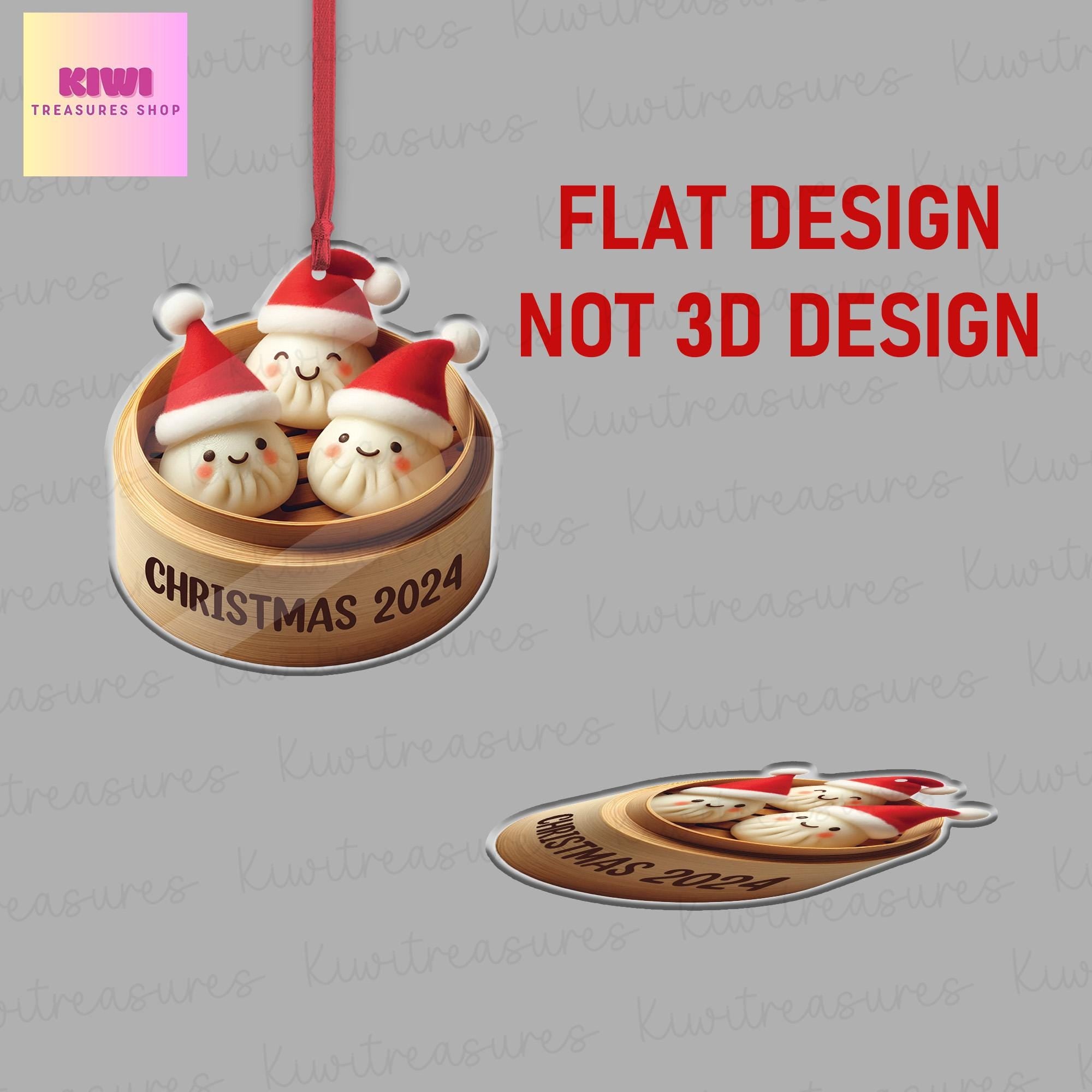 Personalized dumpling christmas FLAT Ornament, dumpling ornament, christmas tree hanging, Foodie lover gift, FLAT 2D ornament, not 3D