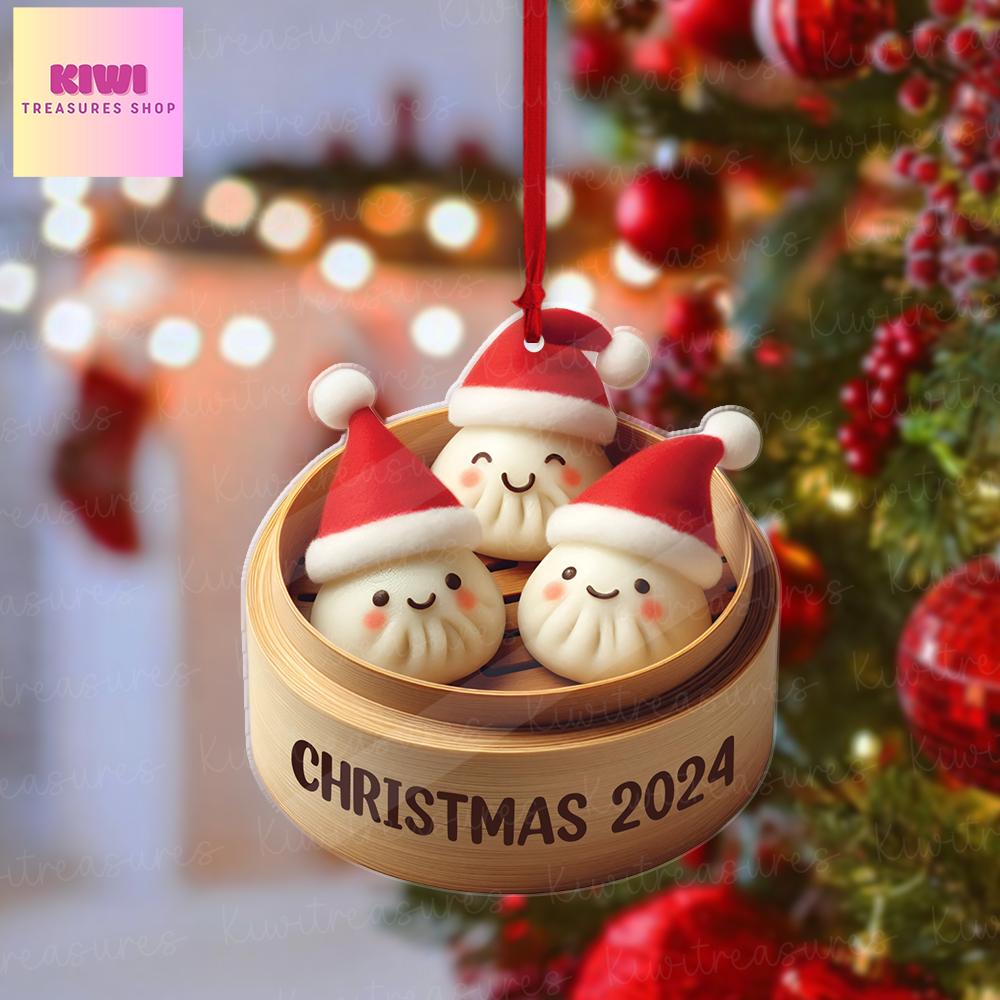 Personalized dumpling christmas FLAT Ornament, dumpling ornament, christmas tree hanging, Foodie lover gift, FLAT 2D ornament, not 3D