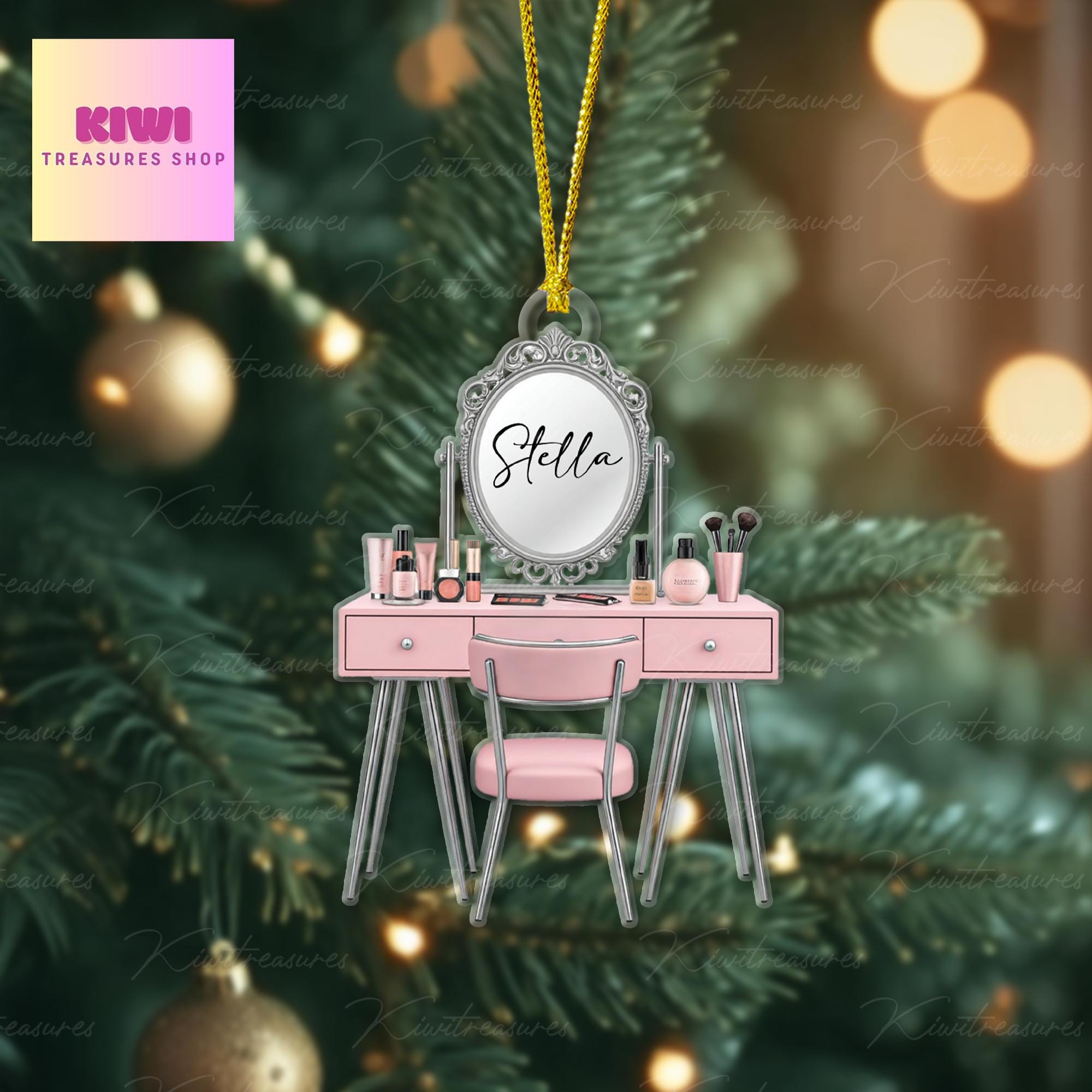 Custom Makeup Vanity Ornament • Personalized Beauty FLAT Christmas Decoration