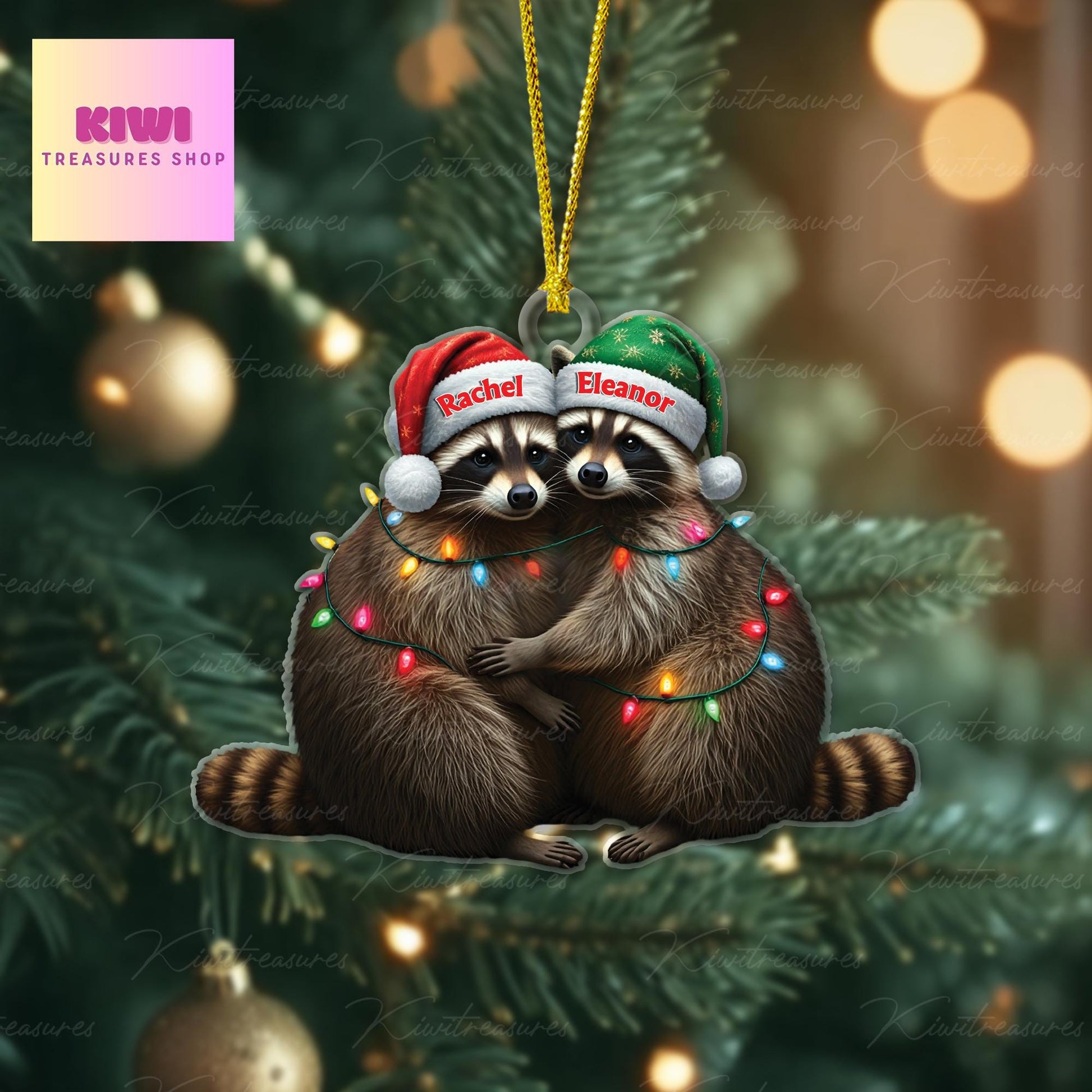 Personalized Raccoon hugging FLAT ornament, Funny trash animal ornament, bestie gift, best friend, sister ornament, raccoon lover