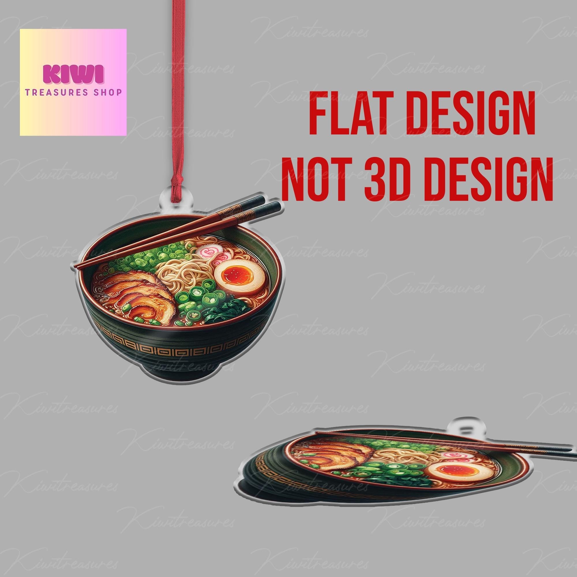 Ramen FLAT Ornament, Japanese food ornament, christmas tree hanging, mukkbang lover gift, FLAT 2d ornament, ramen noodles