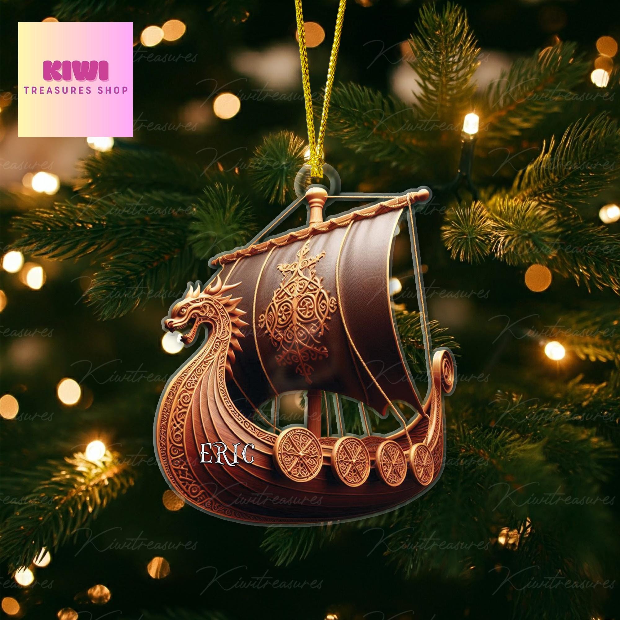 Custom name Viking longboat Ornament, Viking ornament, Christmas Viking gift, Viking husband gift, Flat 2D ornament NOT 3D, Viking boat