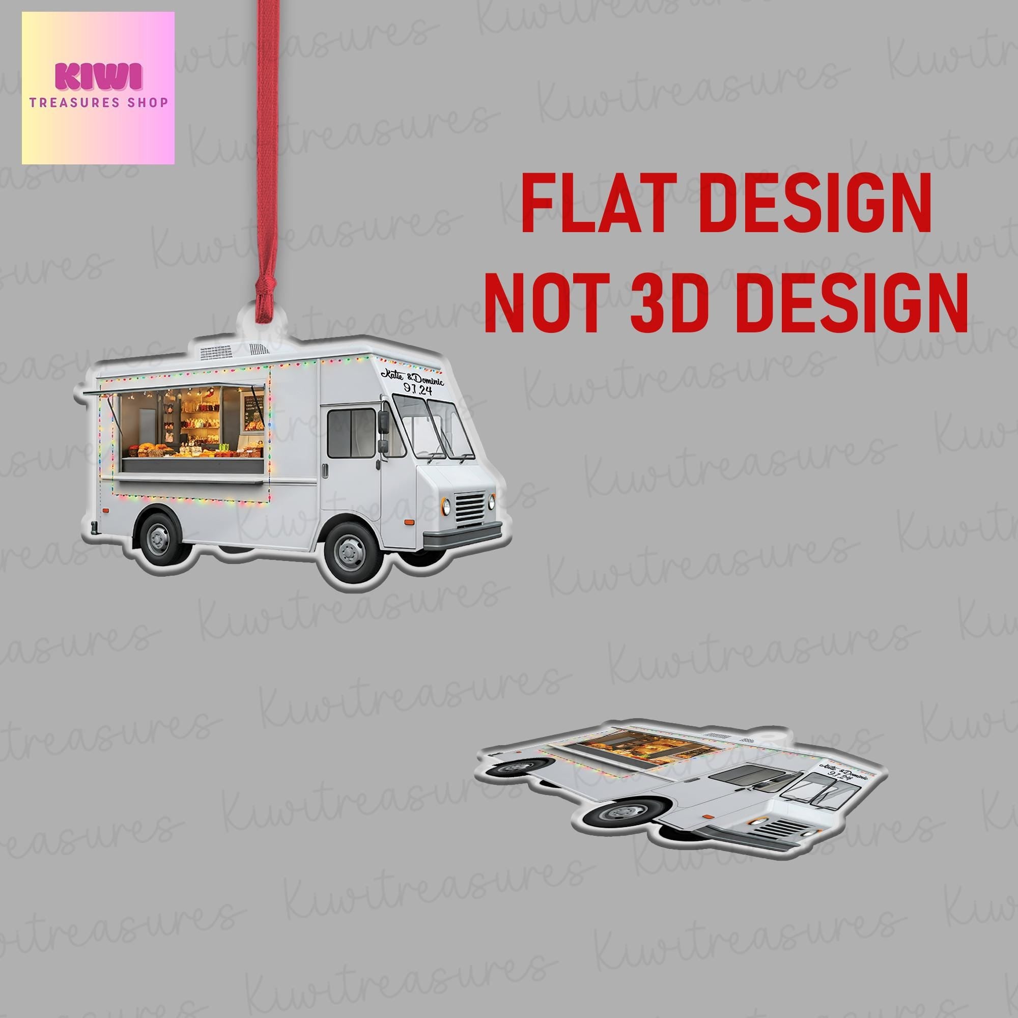 Custom food truck FLAT Ornament, foodie ornament,food truck driver idea gift, FLAT 2d ornament, food truck christmas tree hanging, NOT 3D