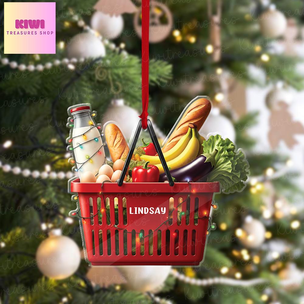 Personalized Shopping basket food FLAT Ornament, Vegetables ornament, fresh food ornament, Shopping lover gift, 2D flat ornament gift