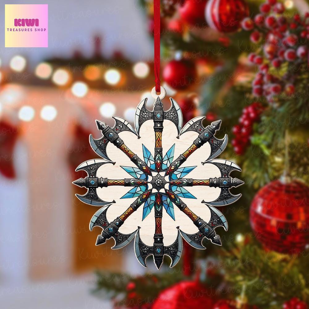 Viking battle axe  snowflake Ornament, Viking ornament, Viking gift, Viking husband gift, Flat 2D ornament NOT 3D, Viking snowflake