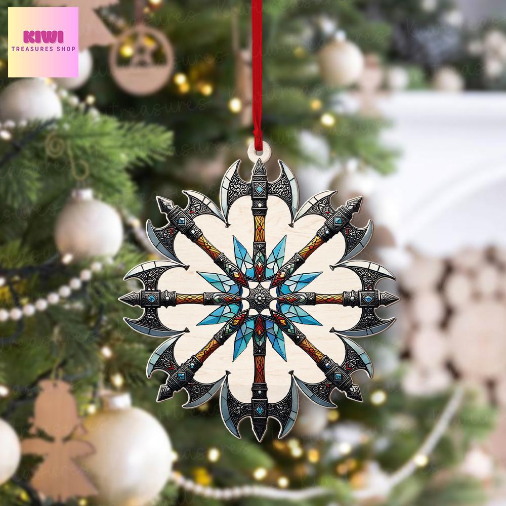 Viking battle axe  snowflake Ornament, Viking ornament, Viking gift, Viking husband gift, Flat 2D ornament NOT 3D, Viking snowflake