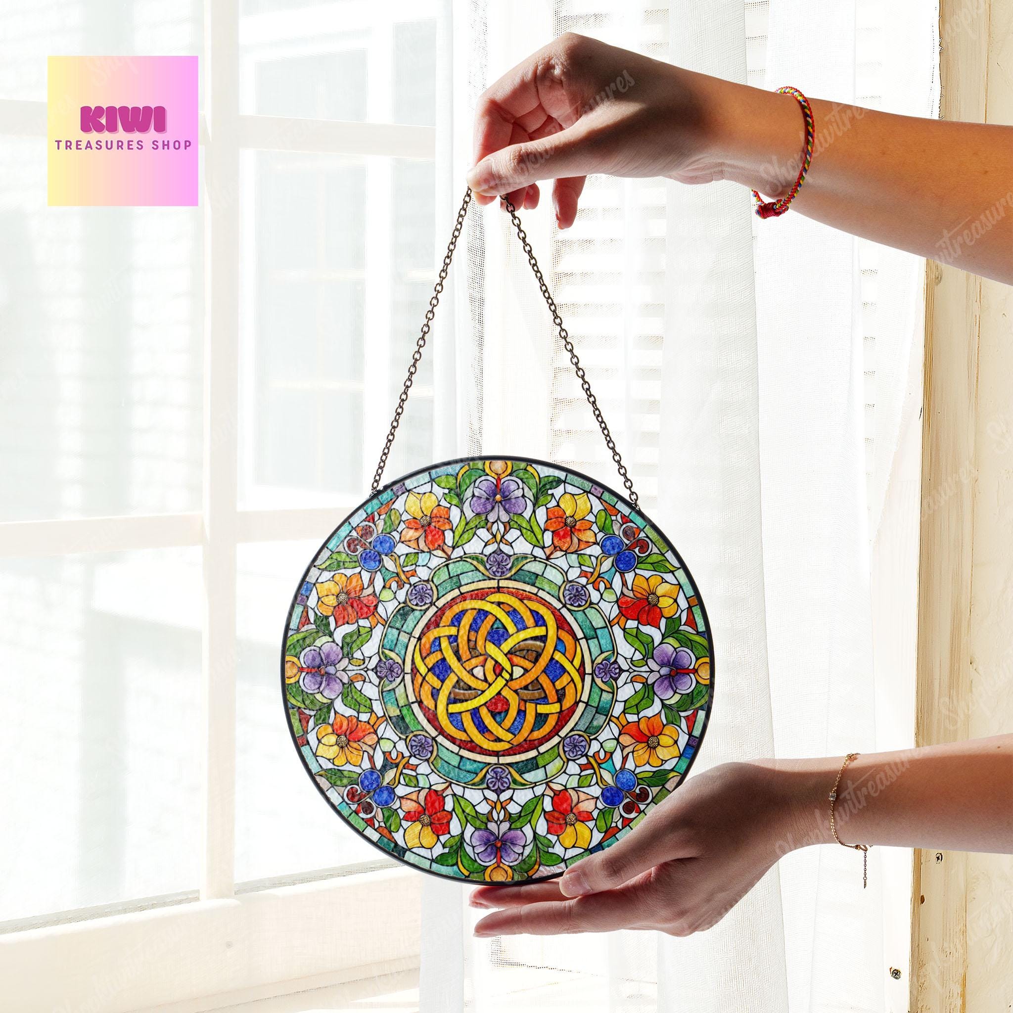 Celtic Knot Floral Glass SunCatcher Celtic Witches Knot Window hanging Wiccan Protection Charm Home Decoration Pagan Solstice gift decor