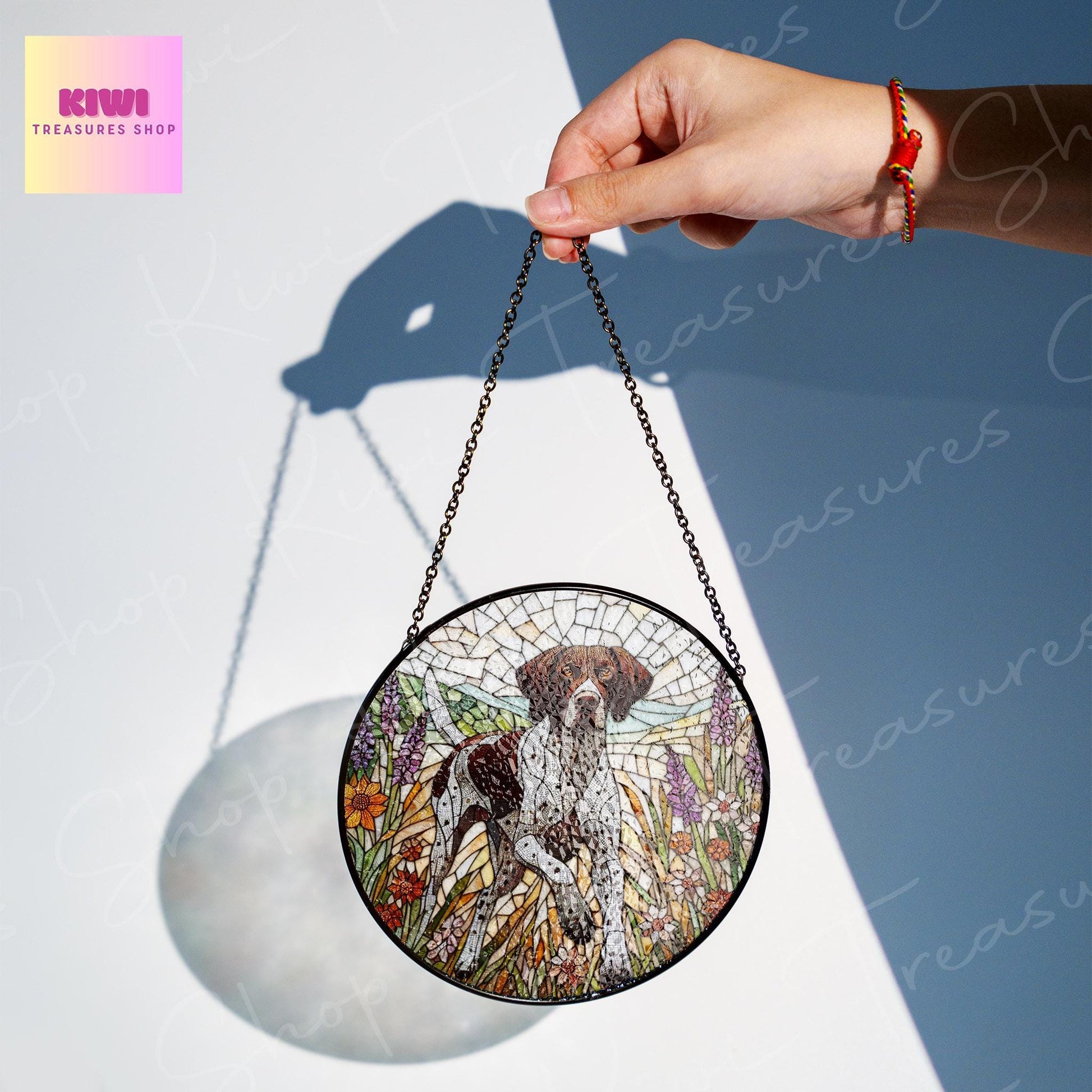 German shorthaired pointer wildflowers GLASS Suncatcher Hanging, german pointer suncatcher window decor, suncatcher hanging