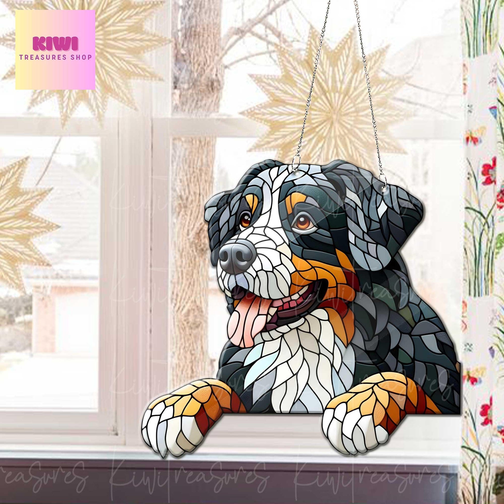 Bernese Mountain peeking Acrylic Window Hanging, dog Mom gift, NOT Suncatcher, Cute dog, memorial gift, bernese mountain lover