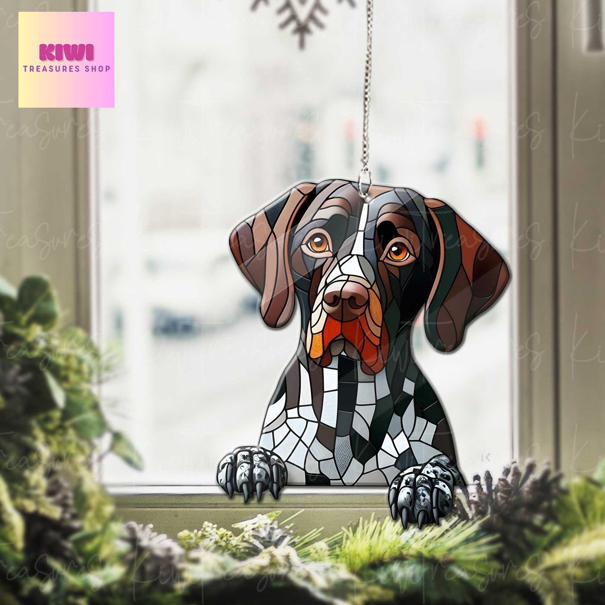 German Shorthair pointer peeking Acrylic Window Hanging, dog Mom gift, NOT Suncatcher, Cute dog, memorial gift, german dog lover