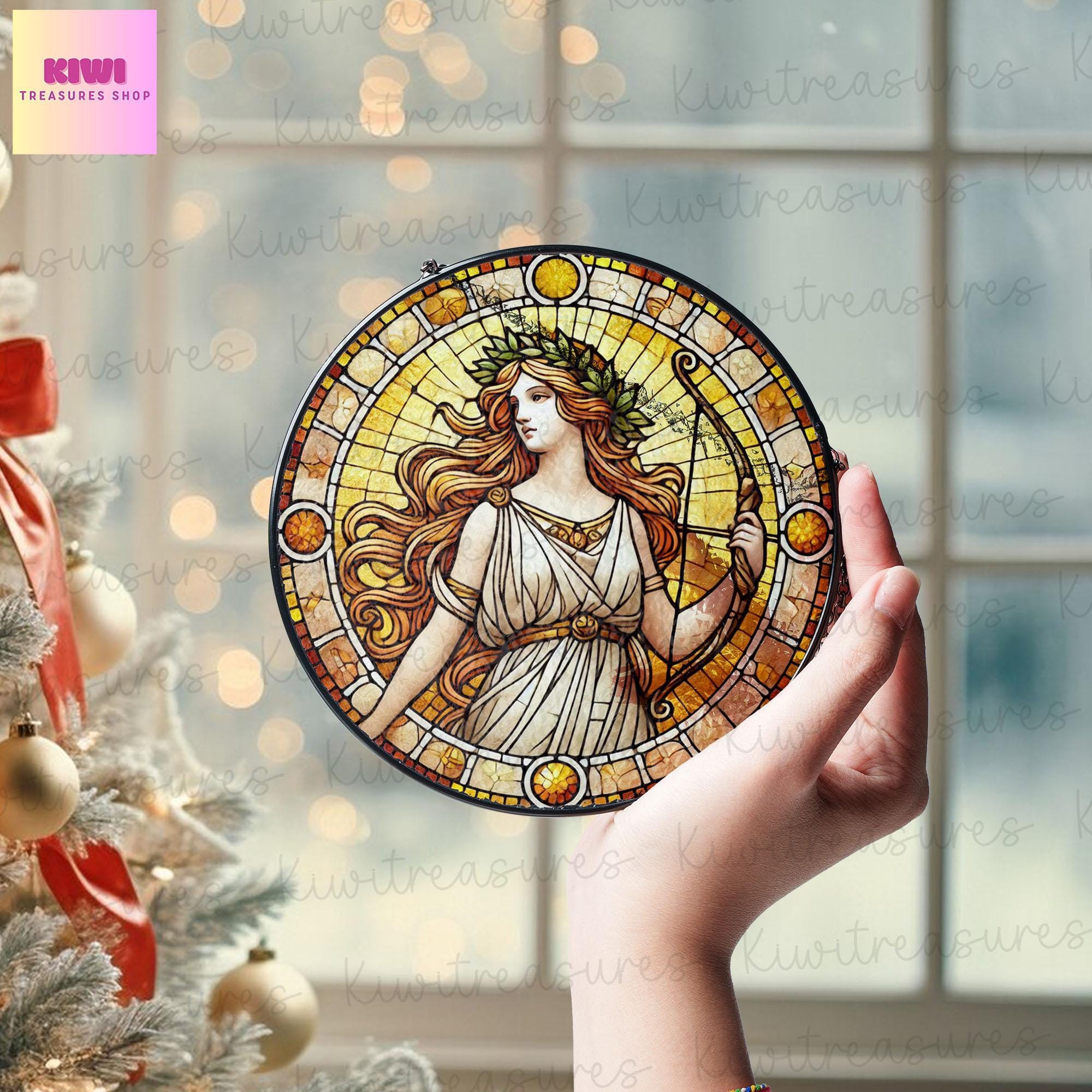 Artemis GLASS suncatcher Decor, Greek Goddess Artemis Protection Charm Home decoration, Artemis  window decor, Christmas gift