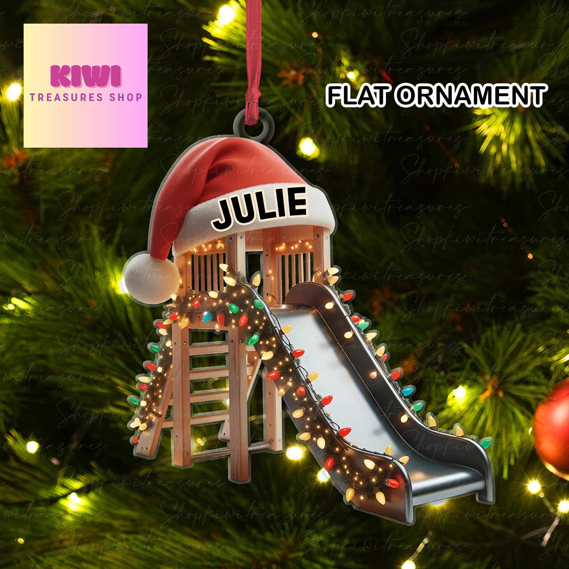 Personalized Child slide christmas tree ornament, 2d Flat slide ornament,  Kids' Garden Slides ornament, child playroom decor, OT ornament