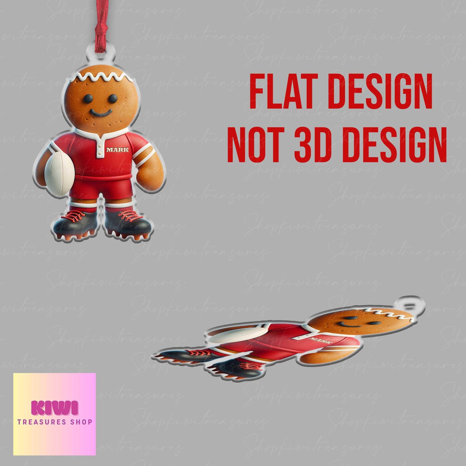 Custom Gingerbread Rugby Ornament, 2d FLAT Rugby ornament, Rugby ornament, gift for boys, sport lover, rugby lover gift