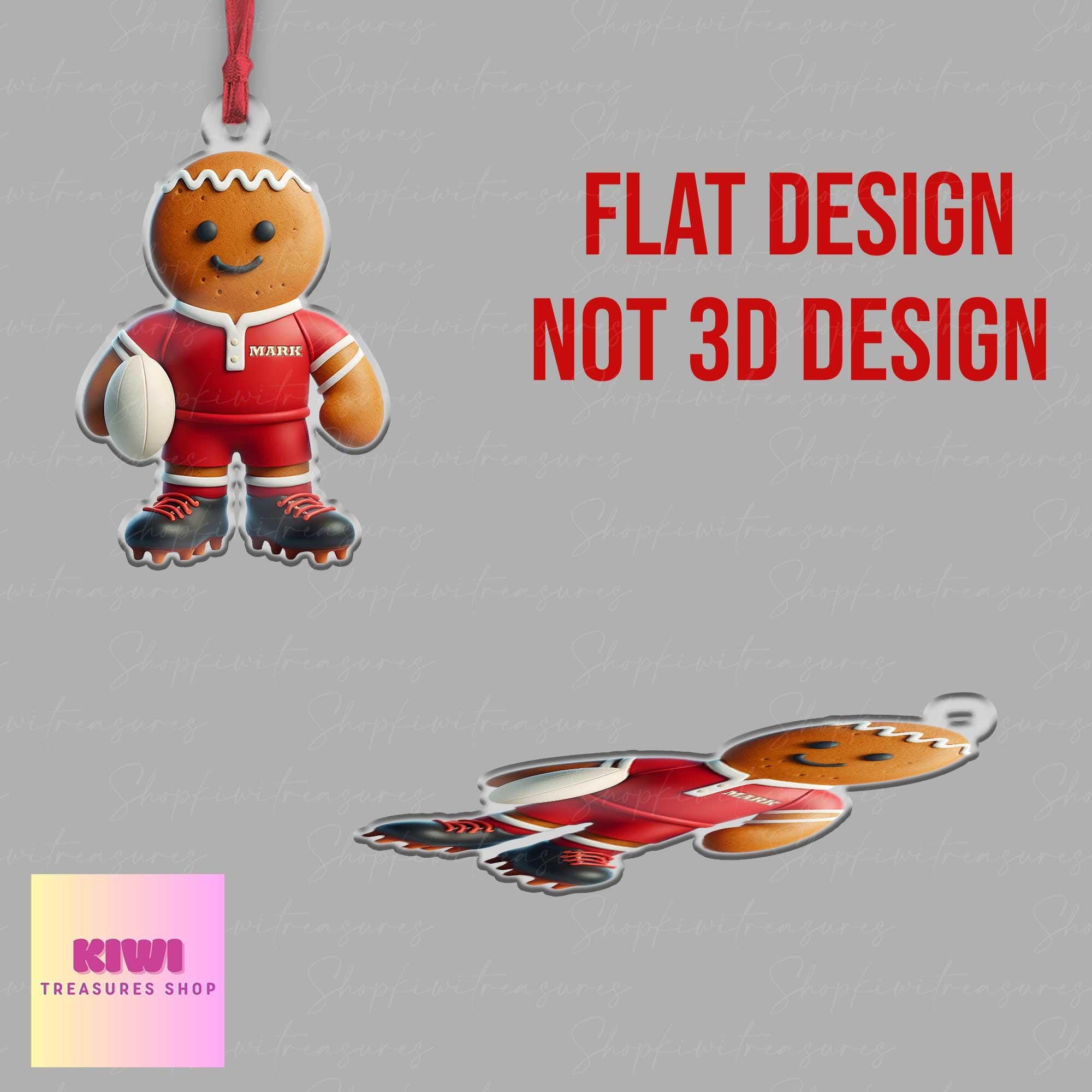 Custom Gingerbread Rugby Ornament, 2d FLAT Rugby ornament, Rugby ornament, gift for boys, sport lover, rugby lover gift