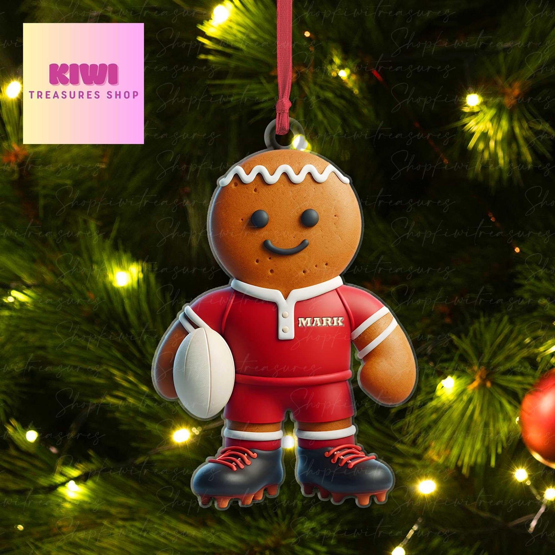 Custom Gingerbread Rugby Ornament, 2d FLAT Rugby ornament, Rugby ornament, gift for boys, sport lover, rugby lover gift