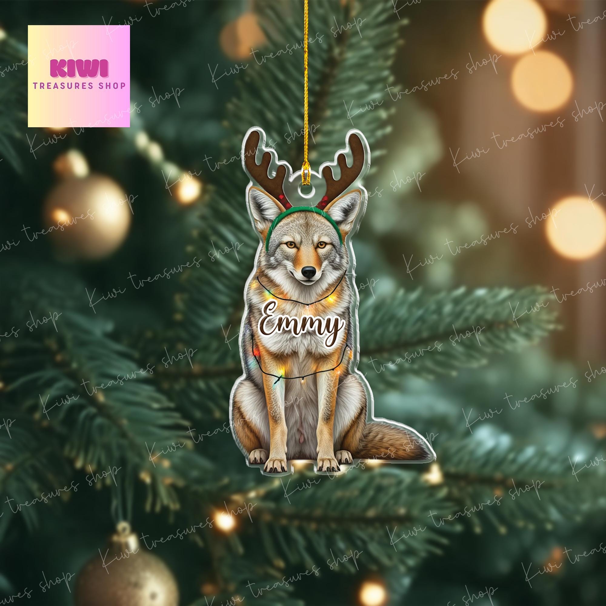 Personalized coyote ornament, 2d Flat coyote ornament,  coyote Ornament Gift, wild animal Ornament Decor, coyote Lovers Gift