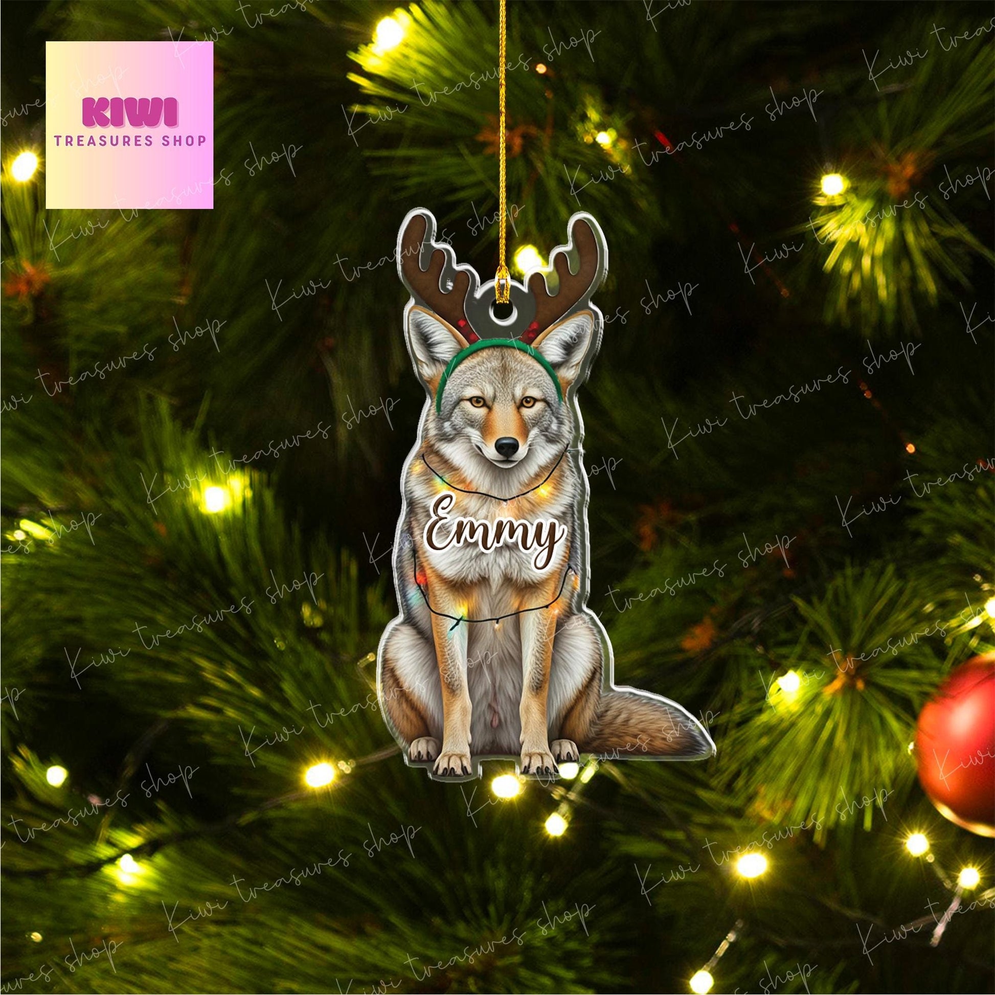 Personalized coyote ornament, 2d Flat coyote ornament,  coyote Ornament Gift, wild animal Ornament Decor, coyote Lovers Gift