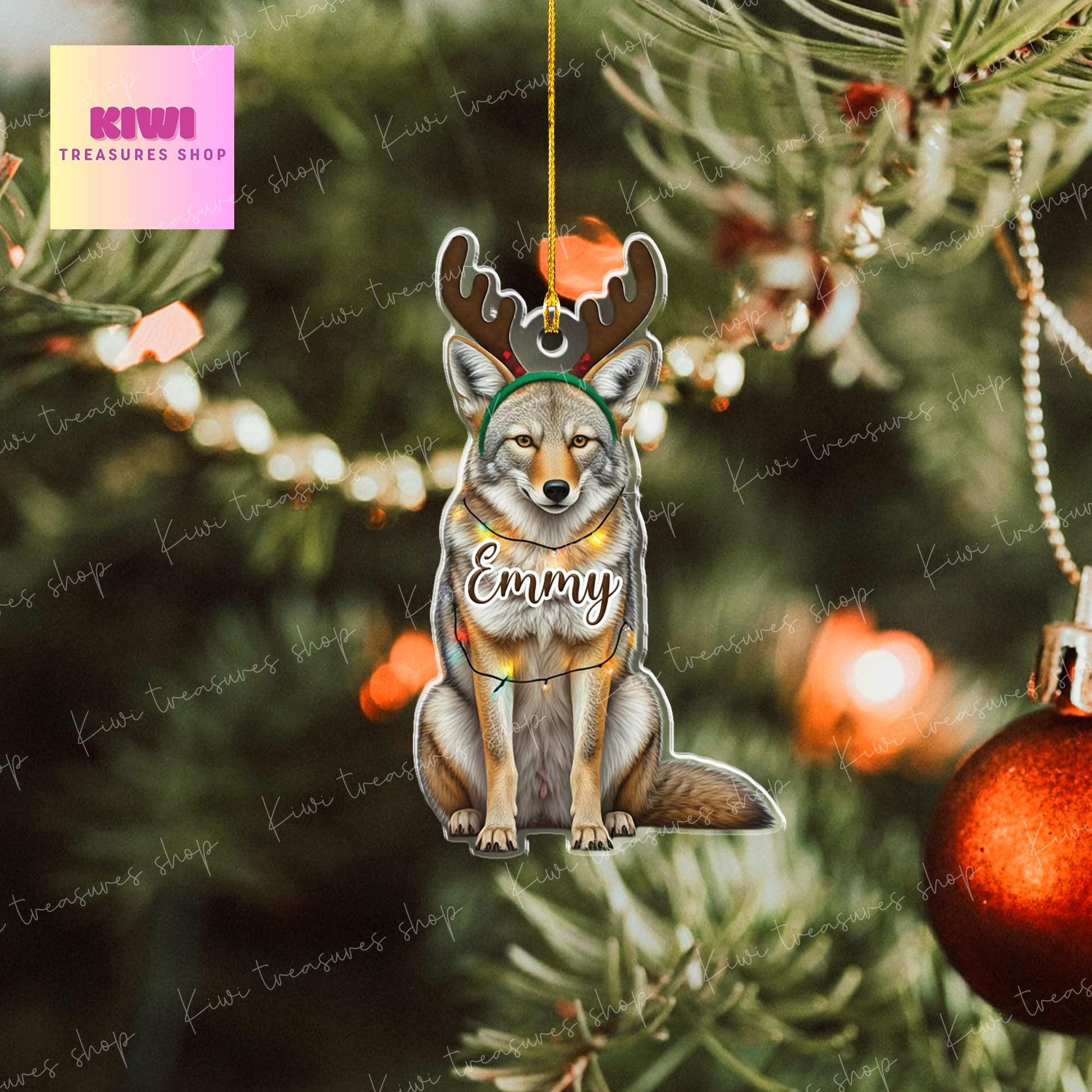 Personalized coyote ornament, 2d Flat coyote ornament,  coyote Ornament Gift, wild animal Ornament Decor, coyote Lovers Gift