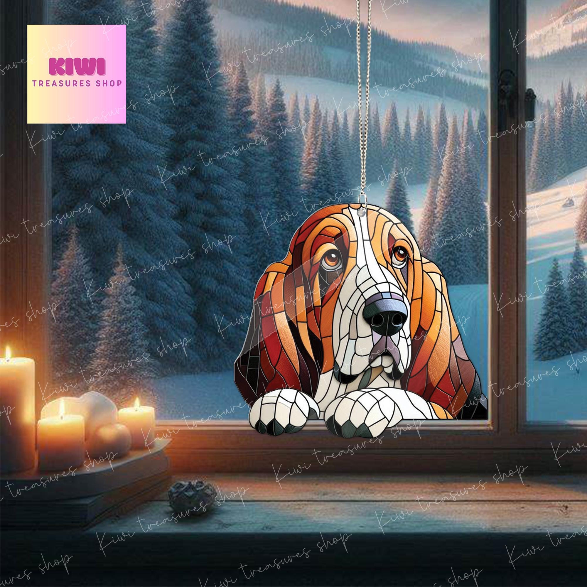 Basset hound dog peeking Acrylic Window Hanging, dog Mom gift, NOT Suncatcher, Cute dog, memorial gift, basset hound dog lover