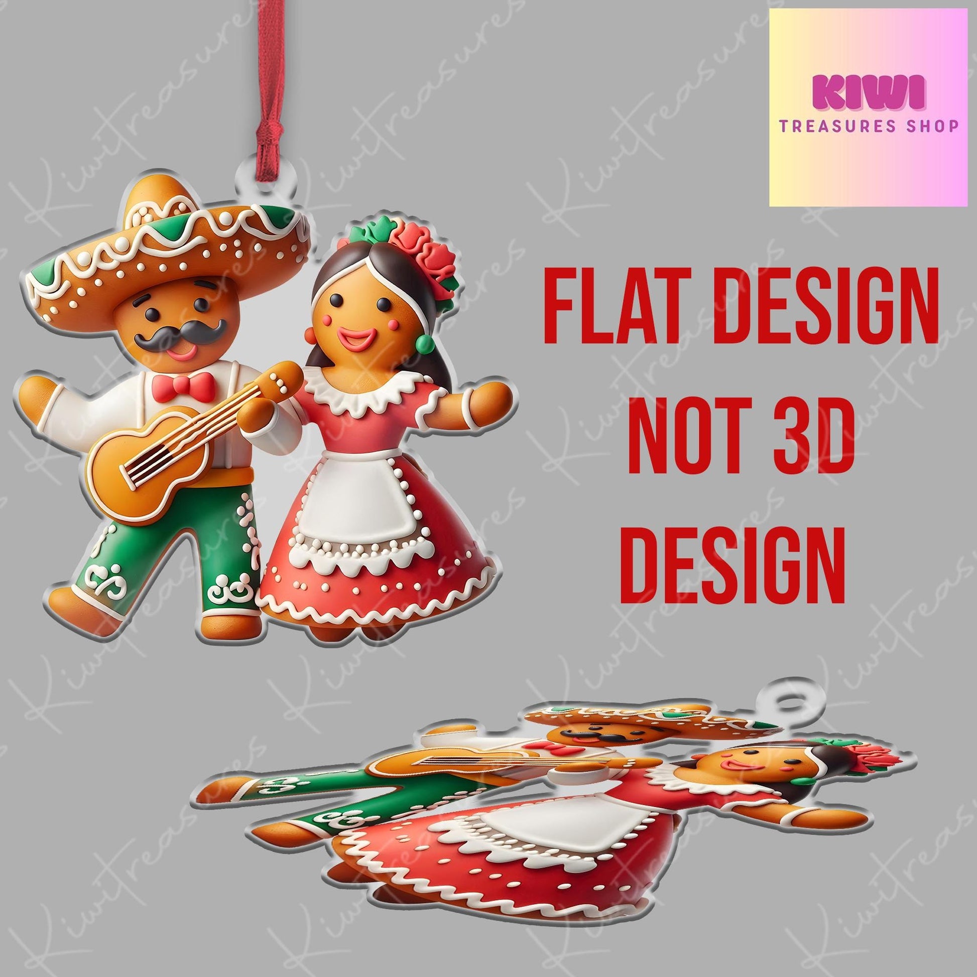 Mexican dancing gingerbread Christmas Ornament, 2d FLAT ornament, Feliz Navidad Ornament, Latin Mexican Gift, Christmas Gift For Mexican