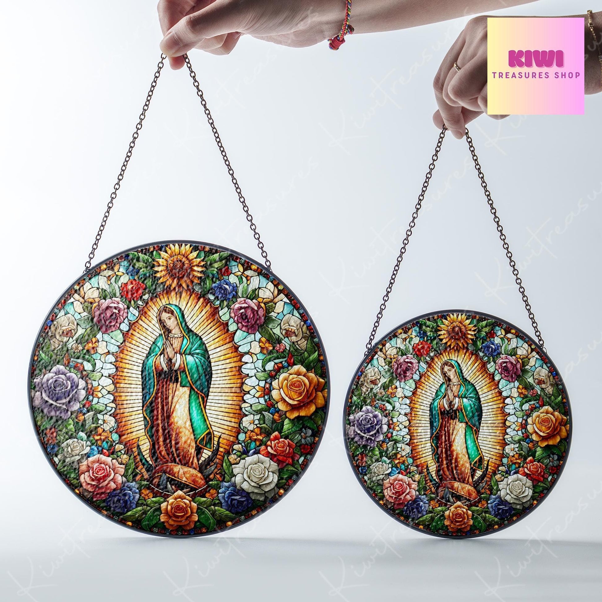 Mexican Virgen de Guadalupe Religious GLASS Suncatcher Hanging, Jesus Christ, Lamb of God hanging, Southwest Decor, Catholic Suncatcher