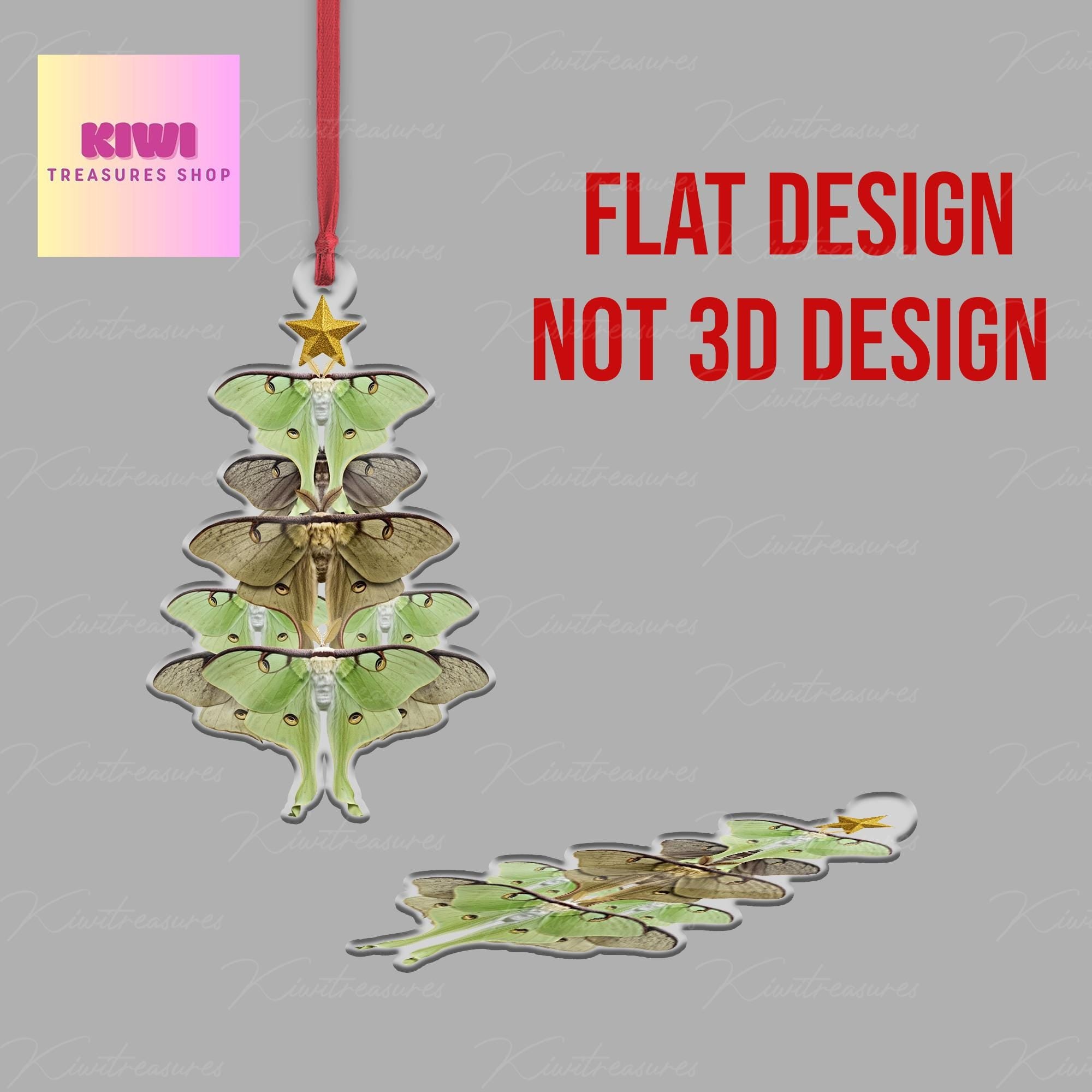 Luna Moths Christmas tree Ornament, 2d FLAT luna moth ornament, Insect Ornament, Biologist gift, exchange idea gift, christmas keepsake