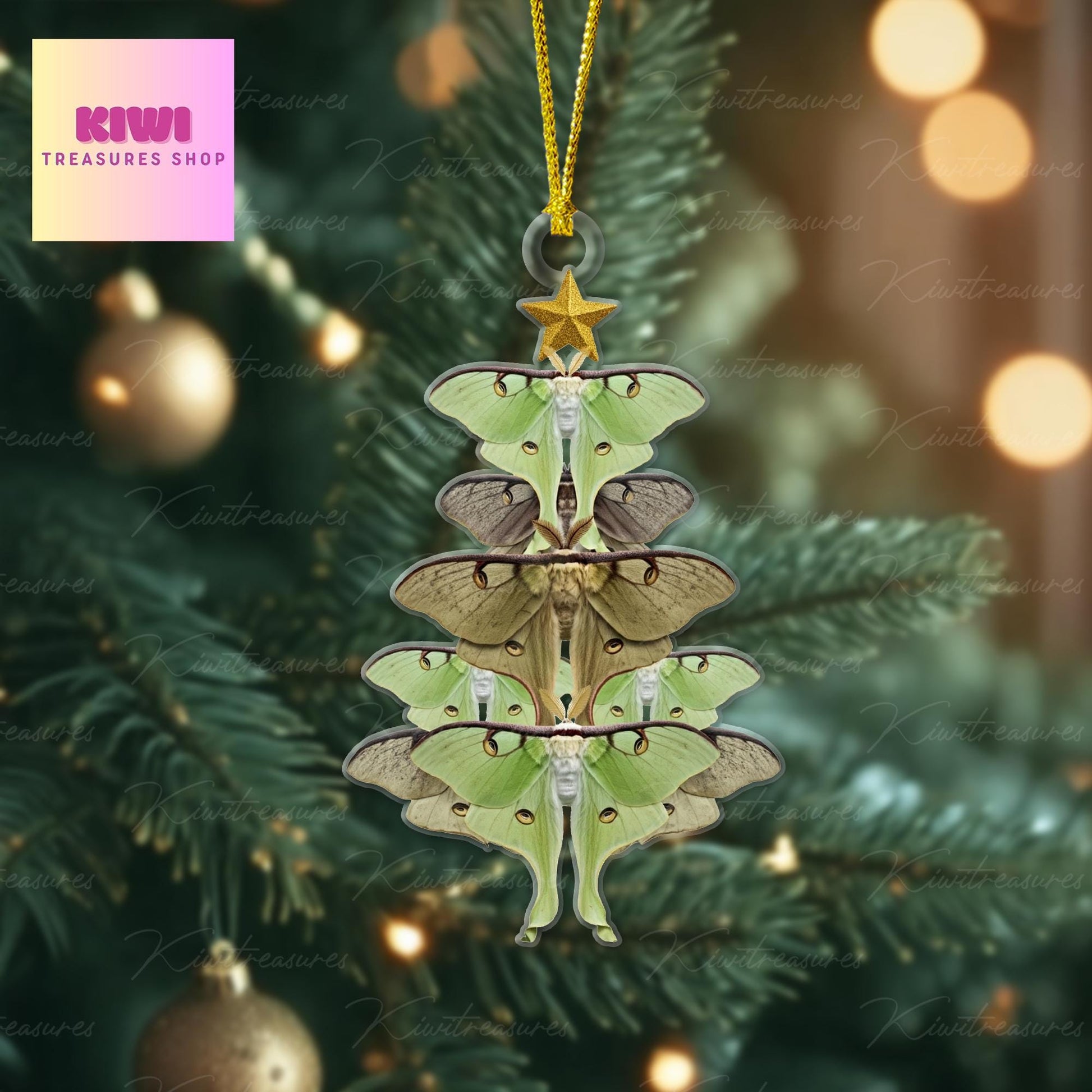 Luna Moths Christmas tree Ornament, 2d FLAT luna moth ornament, Insect Ornament, Biologist gift, exchange idea gift, christmas keepsake