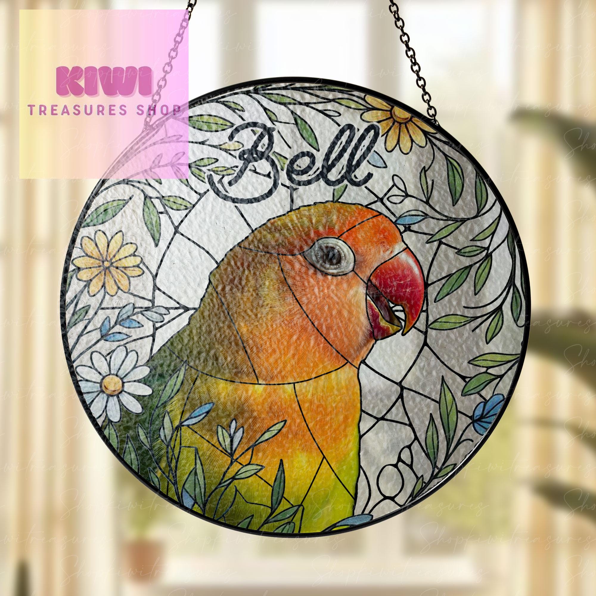 Custom Pet Love Bird Portrait Glass Suncatcher, Parrot Suncatcher, Custom Pet Portrait from Photo, Sympathy Gifts, Pet Parrot Glass Piece