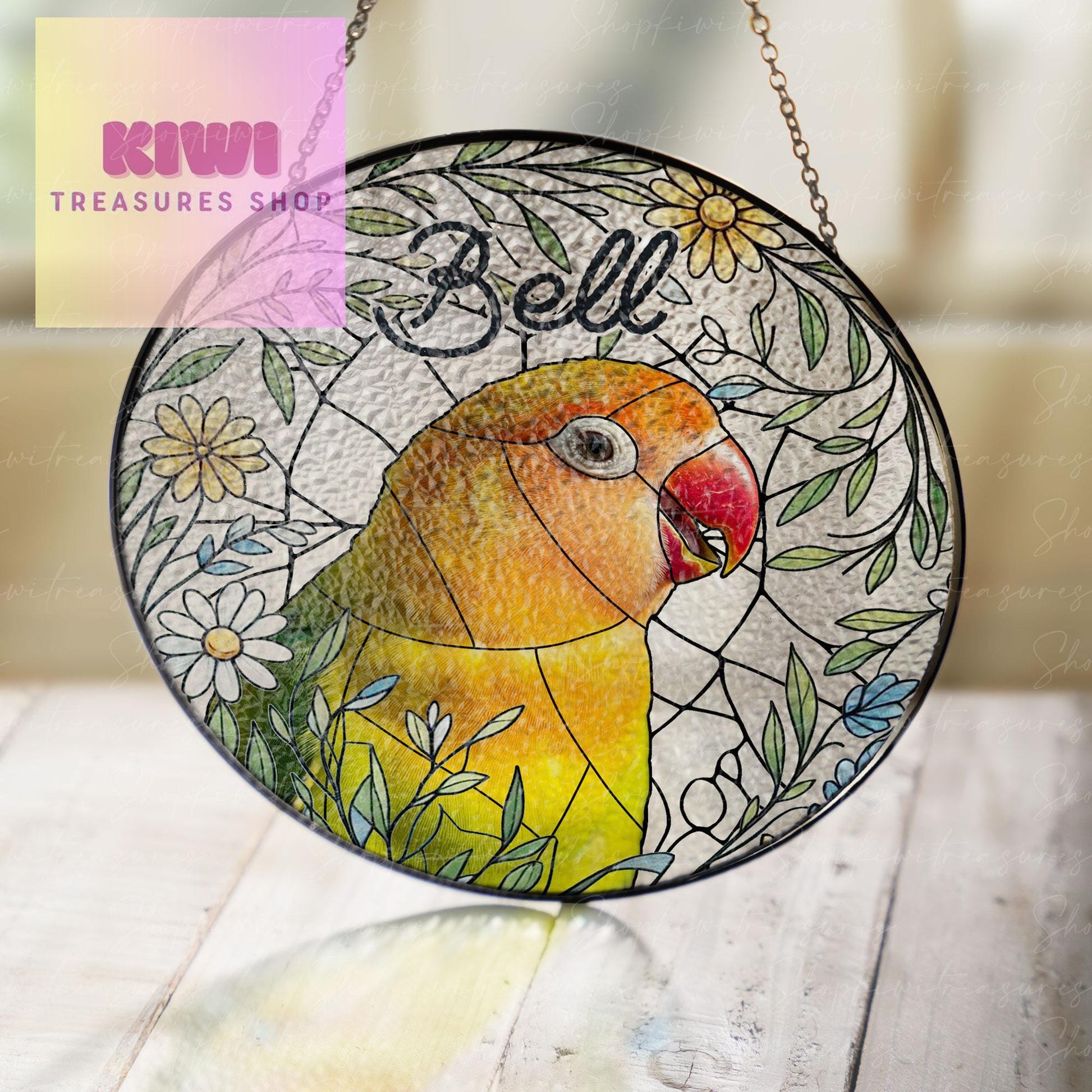 Custom Pet Love Bird Portrait Glass Suncatcher, Parrot Suncatcher, Custom Pet Portrait from Photo, Sympathy Gifts, Pet Parrot Glass Piece