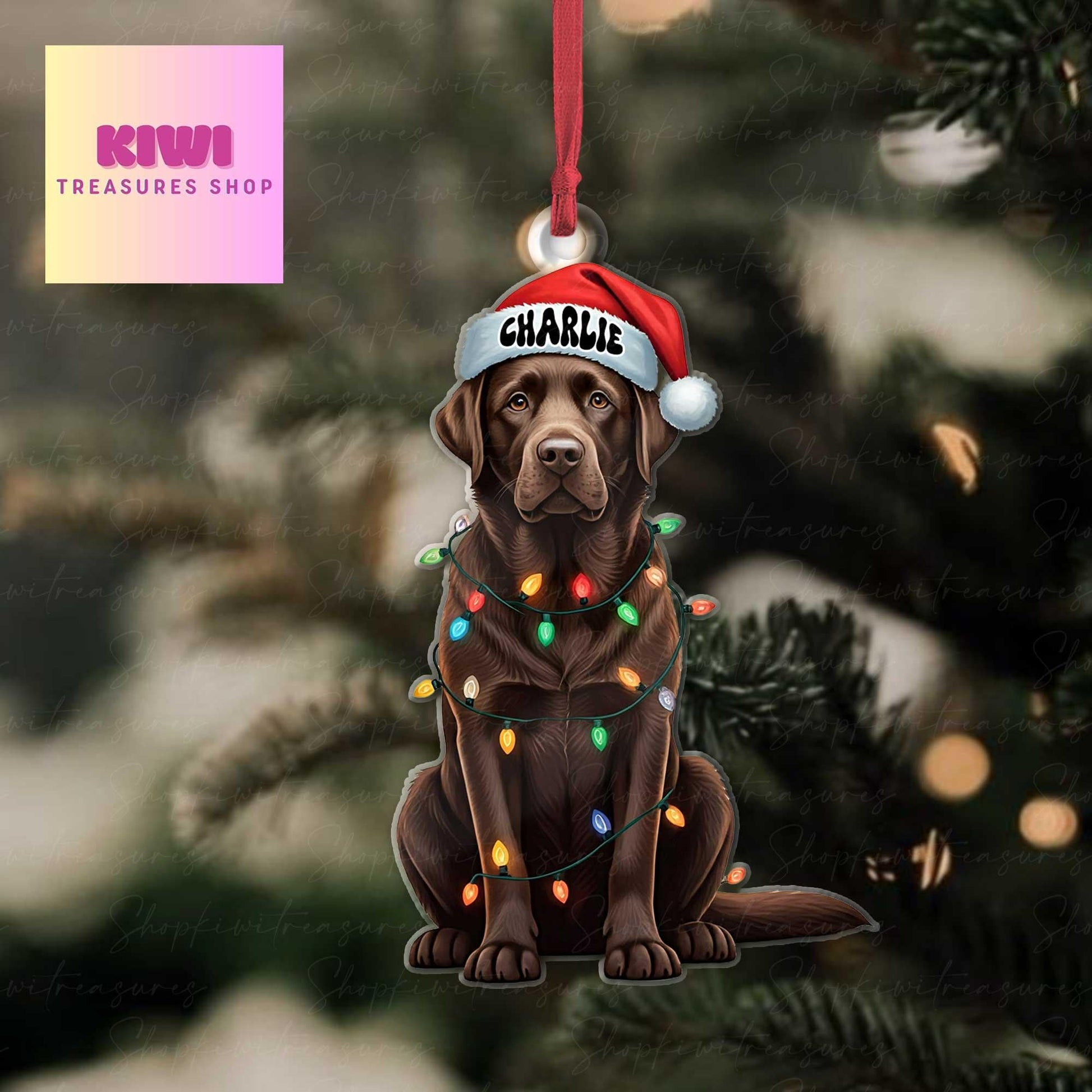 Personalized chocolate labrador dog Ornament, labrador ornament, Flat 2D Ornament, dog lover gift, dog dad idea gift, exchange gift