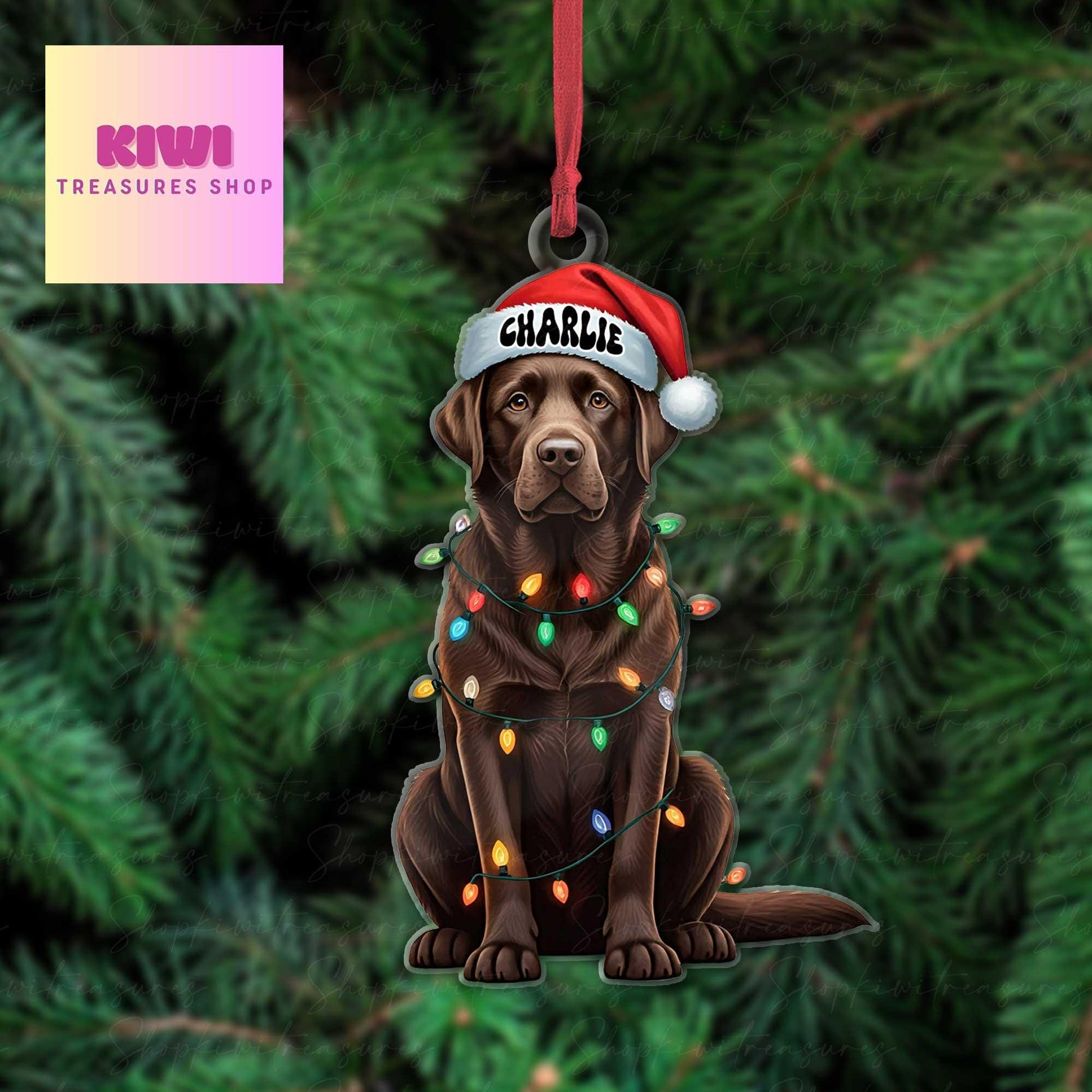Personalized chocolate labrador dog Ornament, labrador ornament, Flat 2D Ornament, dog lover gift, dog dad idea gift, exchange gift