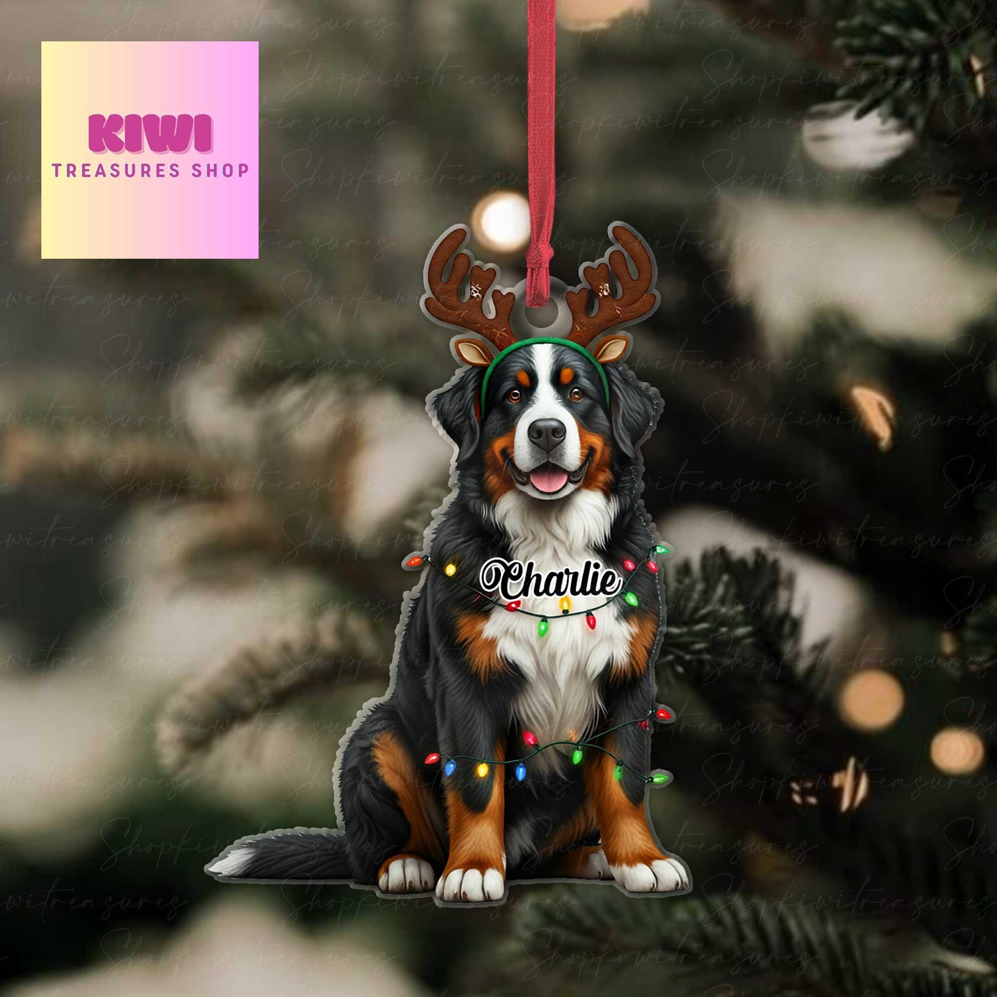 Personalized bernese mountain dog Ornament, bernese dog ornament, Flat 2D Ornament, dog lover gift, dog dad idea gift, exchange gift