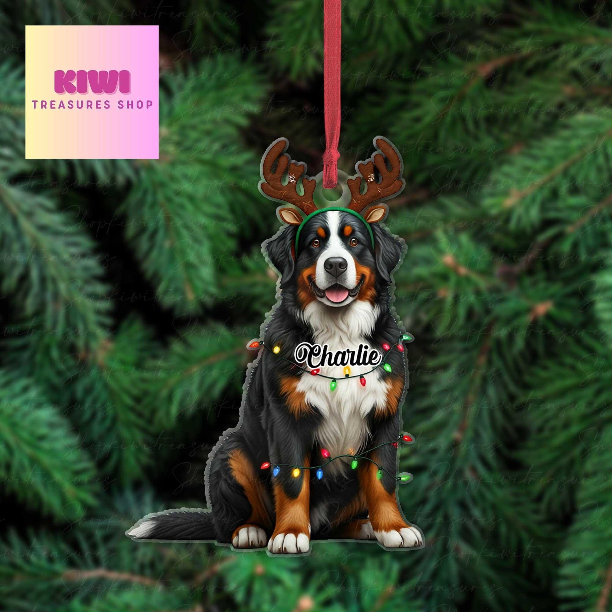 Personalized bernese mountain dog Ornament, bernese dog ornament, Flat 2D Ornament, dog lover gift, dog dad idea gift, exchange gift
