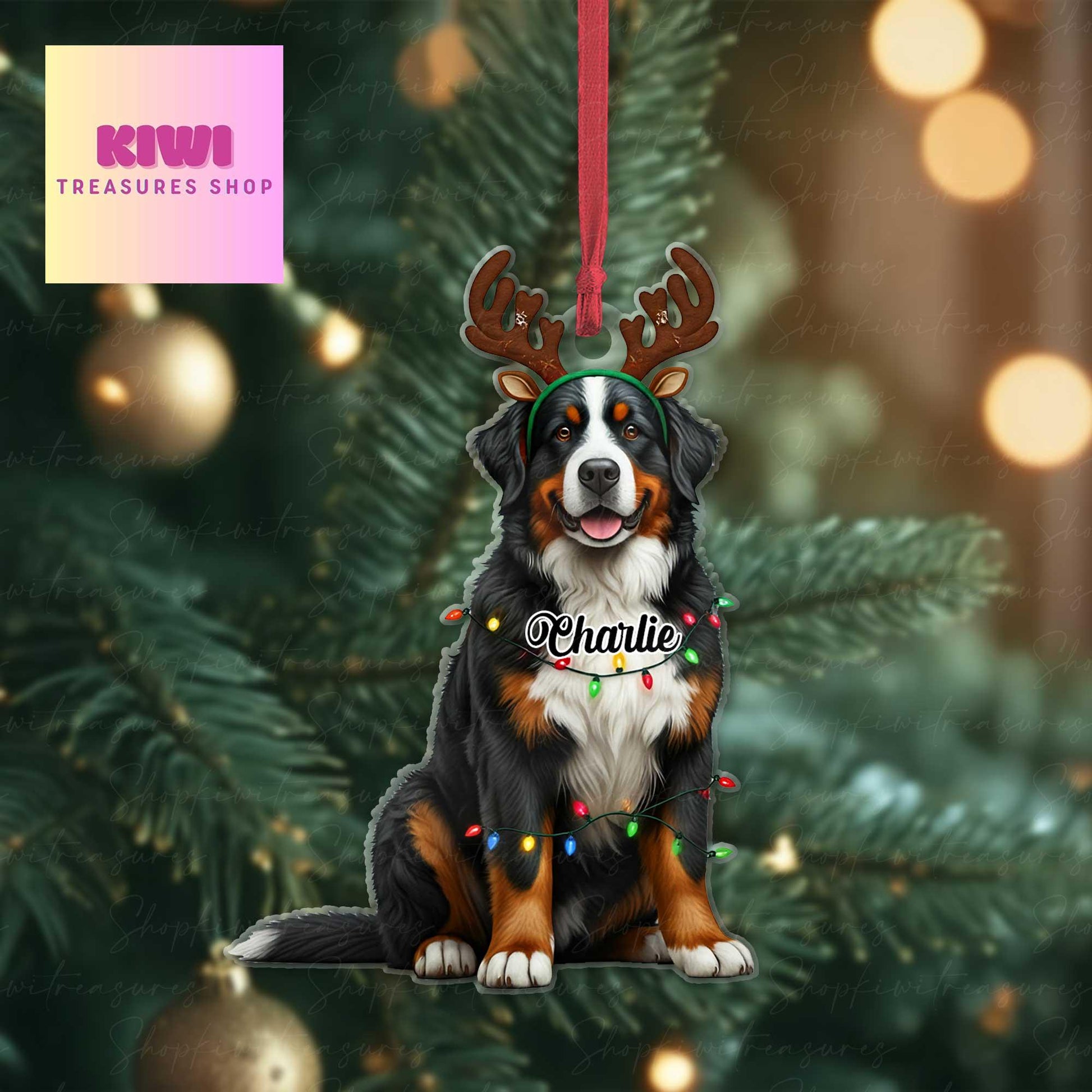 Personalized bernese mountain dog Ornament, bernese dog ornament, Flat 2D Ornament, dog lover gift, dog dad idea gift, exchange gift