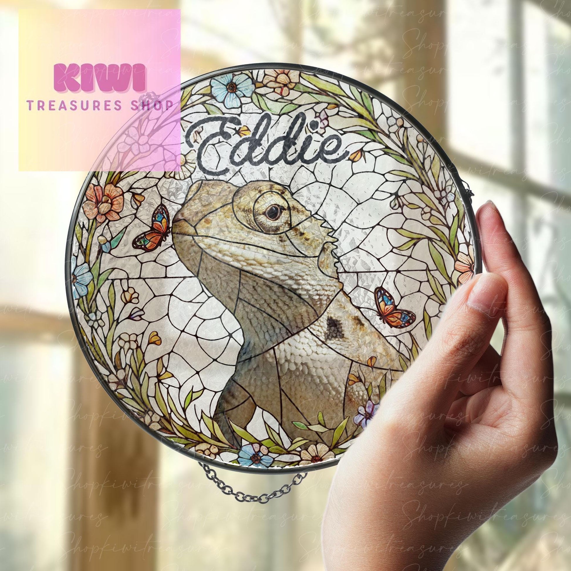 Mother's day special gift set 2025-Custom Bearded Dragon Portrait Glass Suncatcher, Pet Photo Lizard GLASS Suncatc, Reptile Gifts,pet Gift,