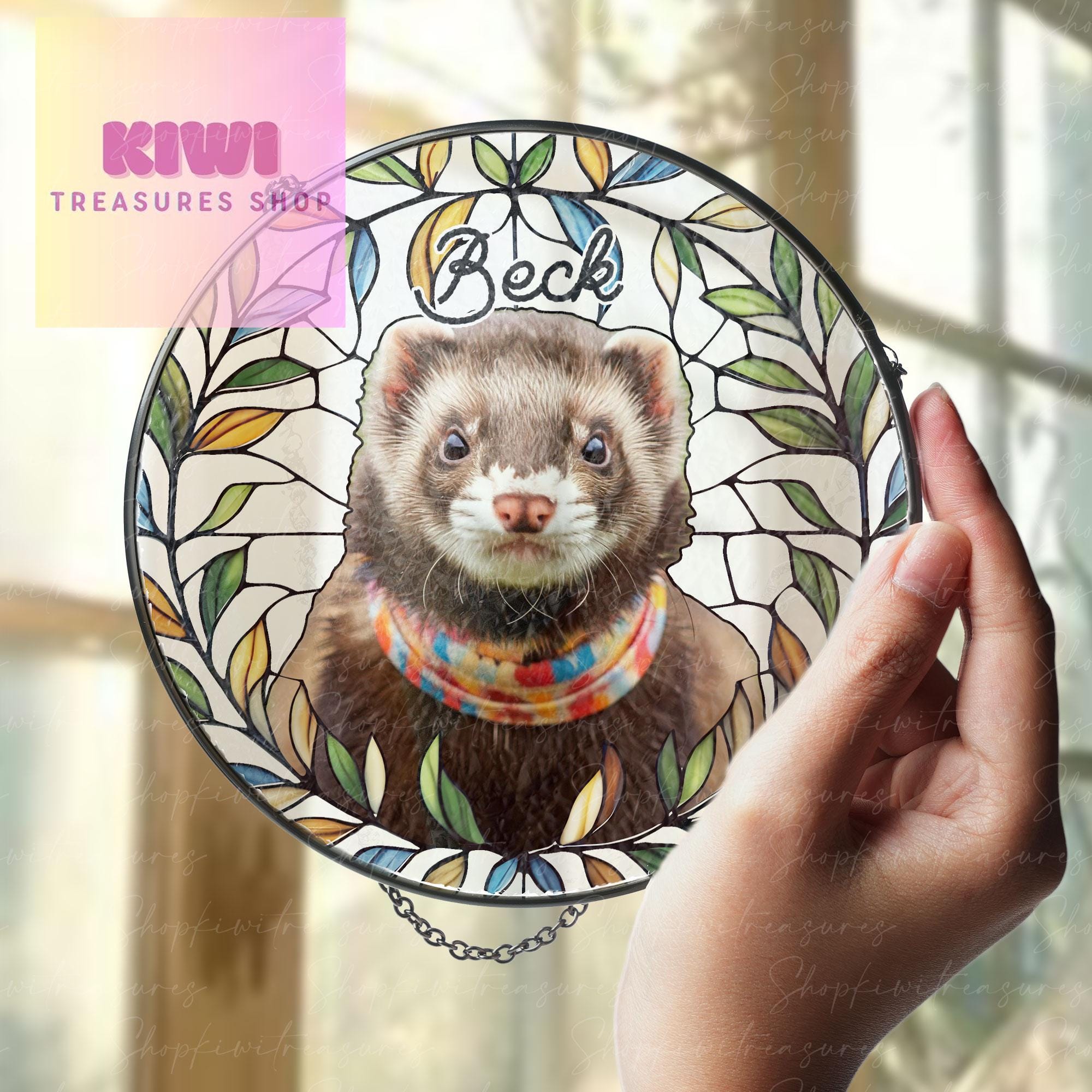 Custom Ferret Portrait Glass Suncatcher, Pet Photo Ferret GLASS Suncatcher, Ferret Gifts, Pet Memorial Gift, Ferret Lover Gift