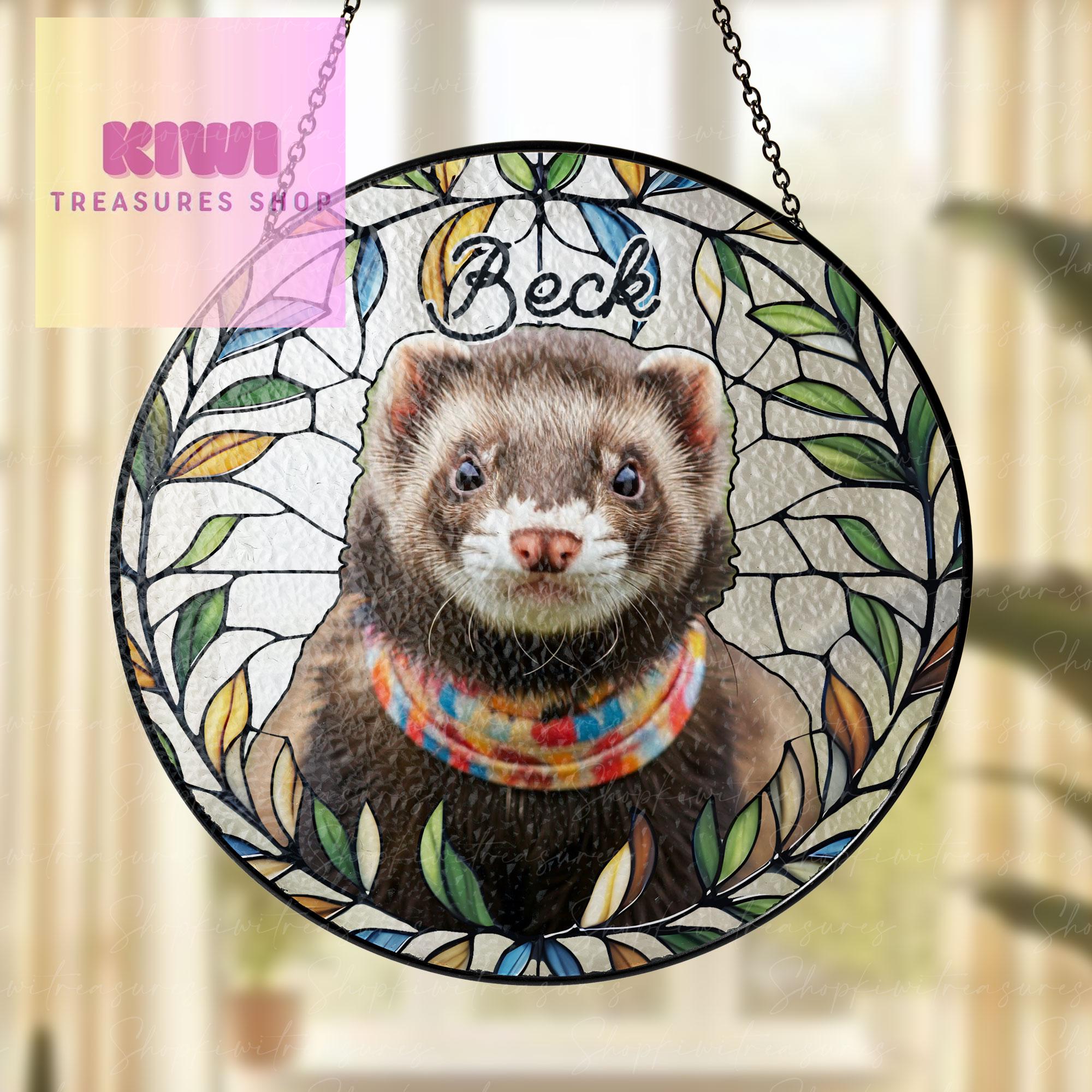 Custom Ferret Portrait Glass Suncatcher, Pet Photo Ferret GLASS Suncatcher, Ferret Gifts, Pet Memorial Gift, Ferret Lover Gift