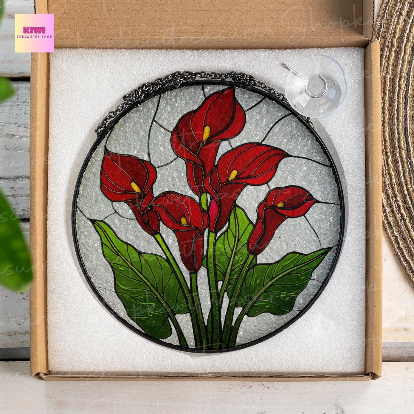 Birth Flower GLASS Suncatcher, Red Calla Lily Flower Suncatcher, Calla Lily Lover Decor, Flower Lover Gift,Mother's Day Decor,Gift For Mom