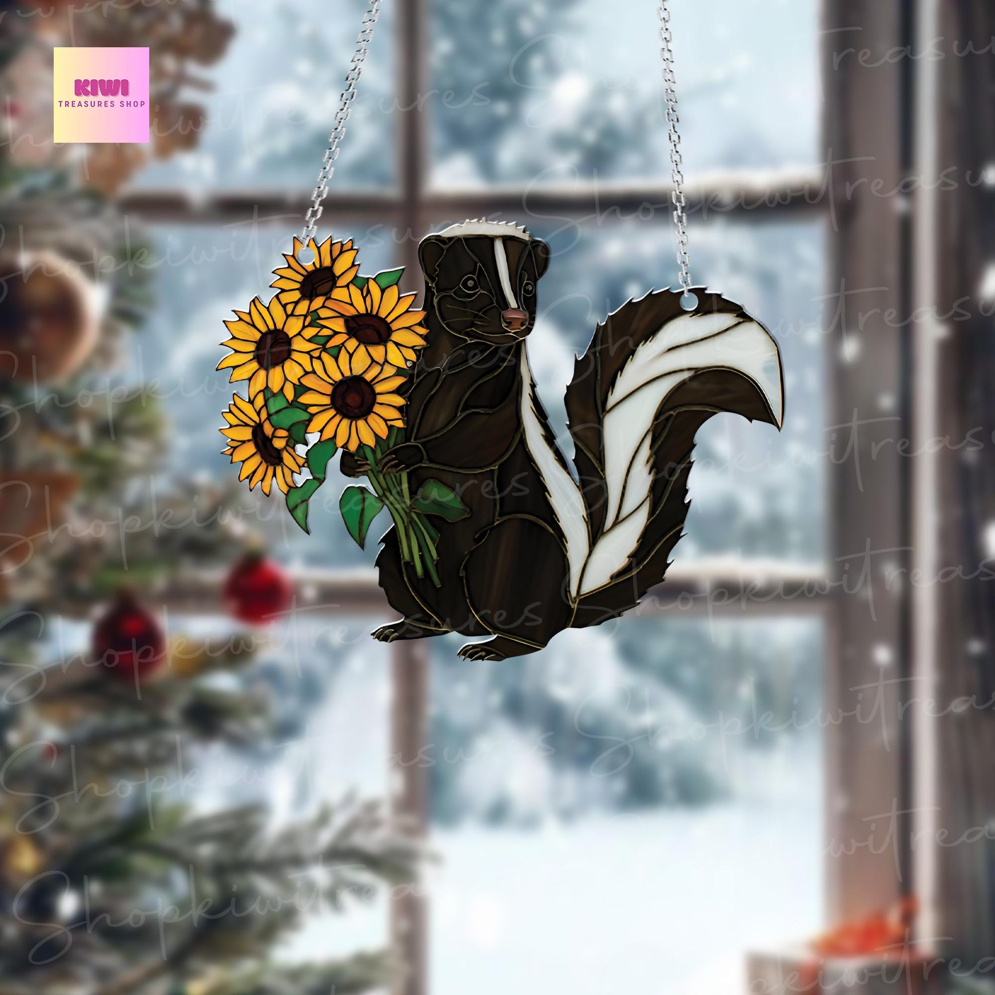 Skunk And Sunflower ACRYLIC Window Hanging, Skunk And Flower Decor, Funny Animal Decor, Animal Lover Decor, Animal Lover Gift, Funny Decor