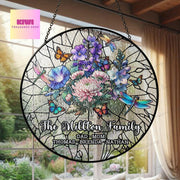 Personalized Birth Month Flowers Family Garden Glass Suncatcher, Birth Flower Bouquet Glass Ornament For Mom Nana, Custom Bouquet flowers