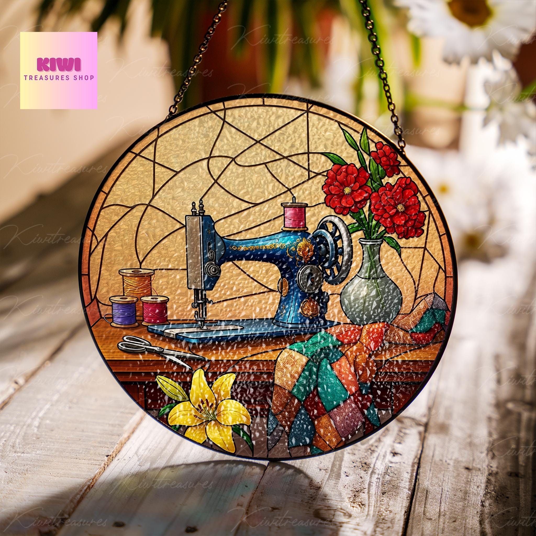 Sewing Machine GLASS Suncatcher Hanging, Sewing Suncatcher Ornament, Perfect Gift for Sewers, Quilters and Tailors