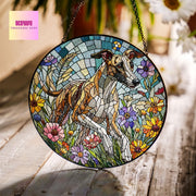 Whippet dog among wildflowers GLASS Suncatcher Hanging, whippet dog suncatcher hanging, dog mom gift, whippet dog lover