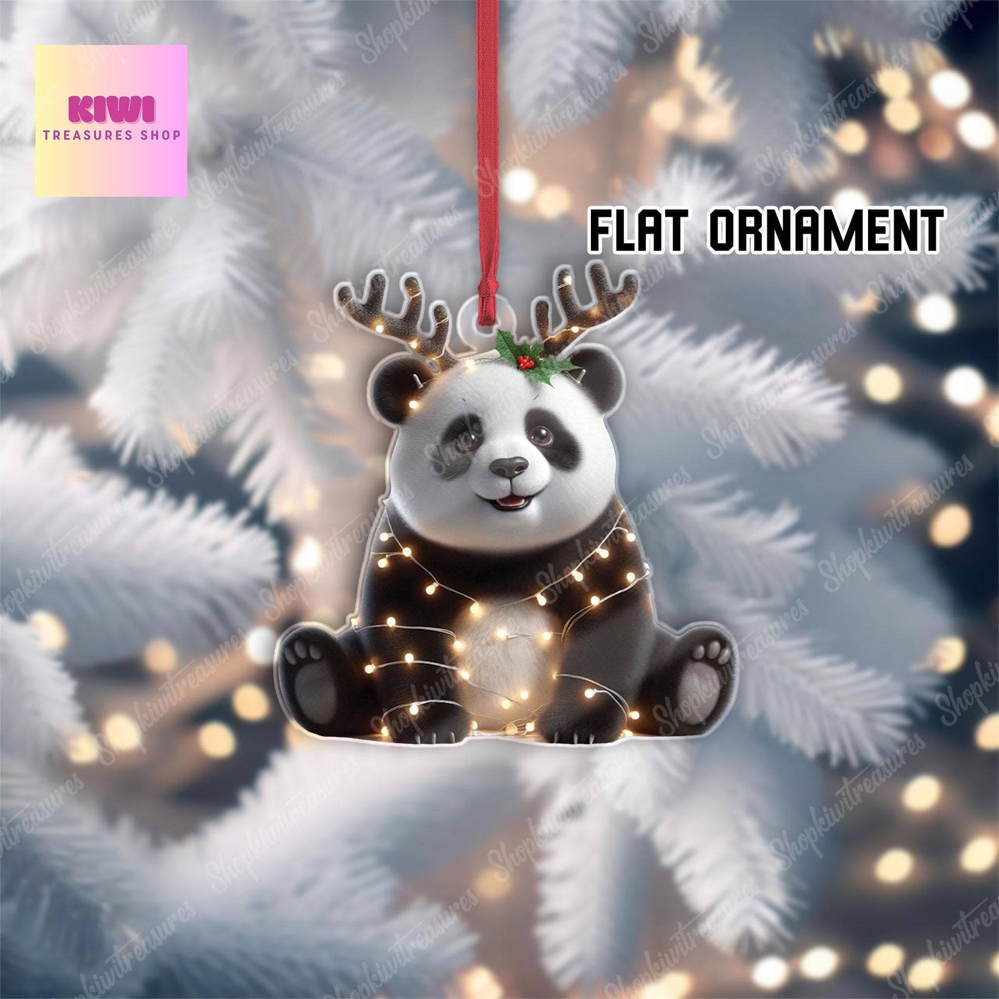 Panda Christmas Ornament, panda lovers gift, Christmas hanging, FLAT 2d ornament, Animal christmas ornament, cute panda gift